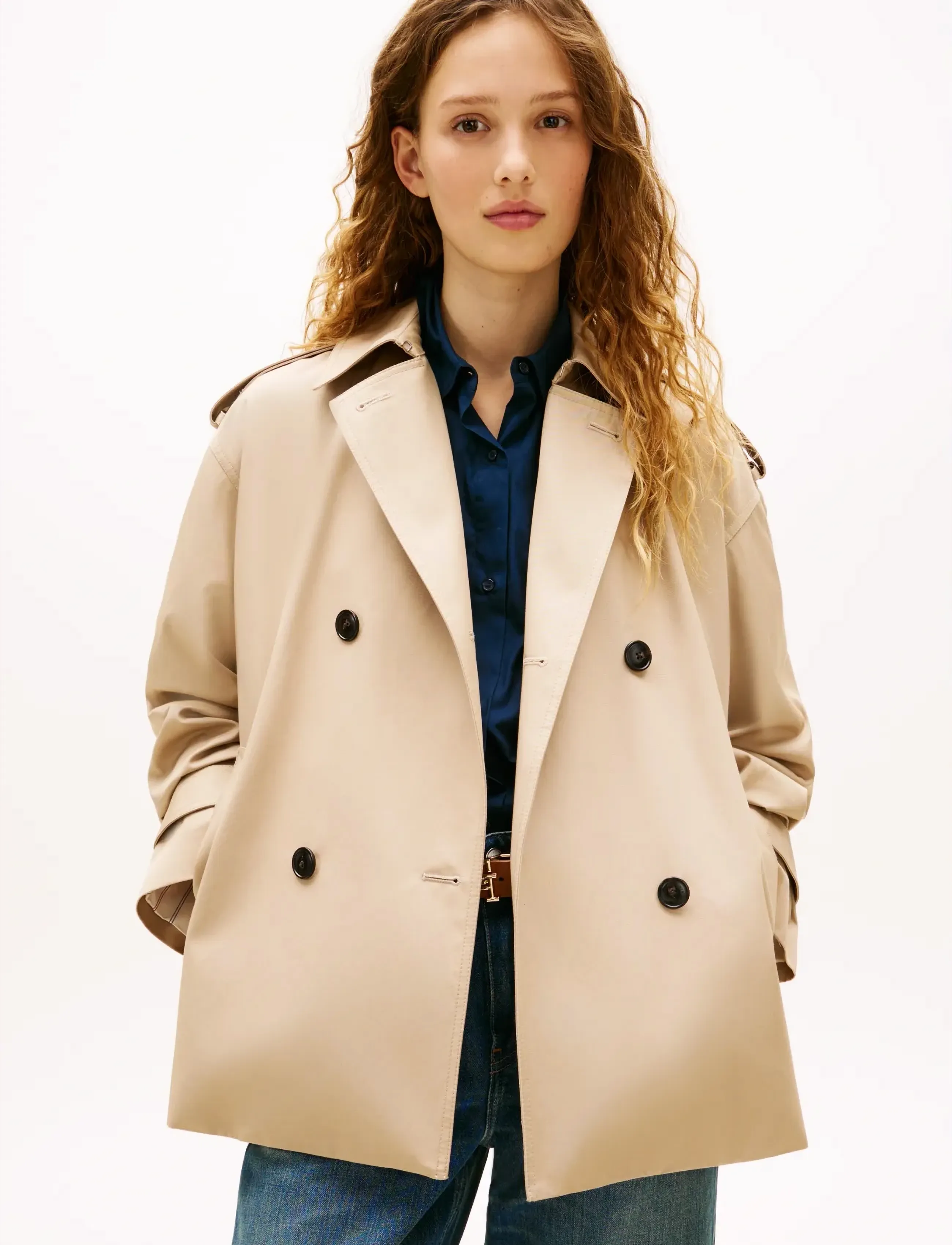 Tommy Hilfiger Cotton Short Trench, XL, Coats, Beige - Trench Frauen