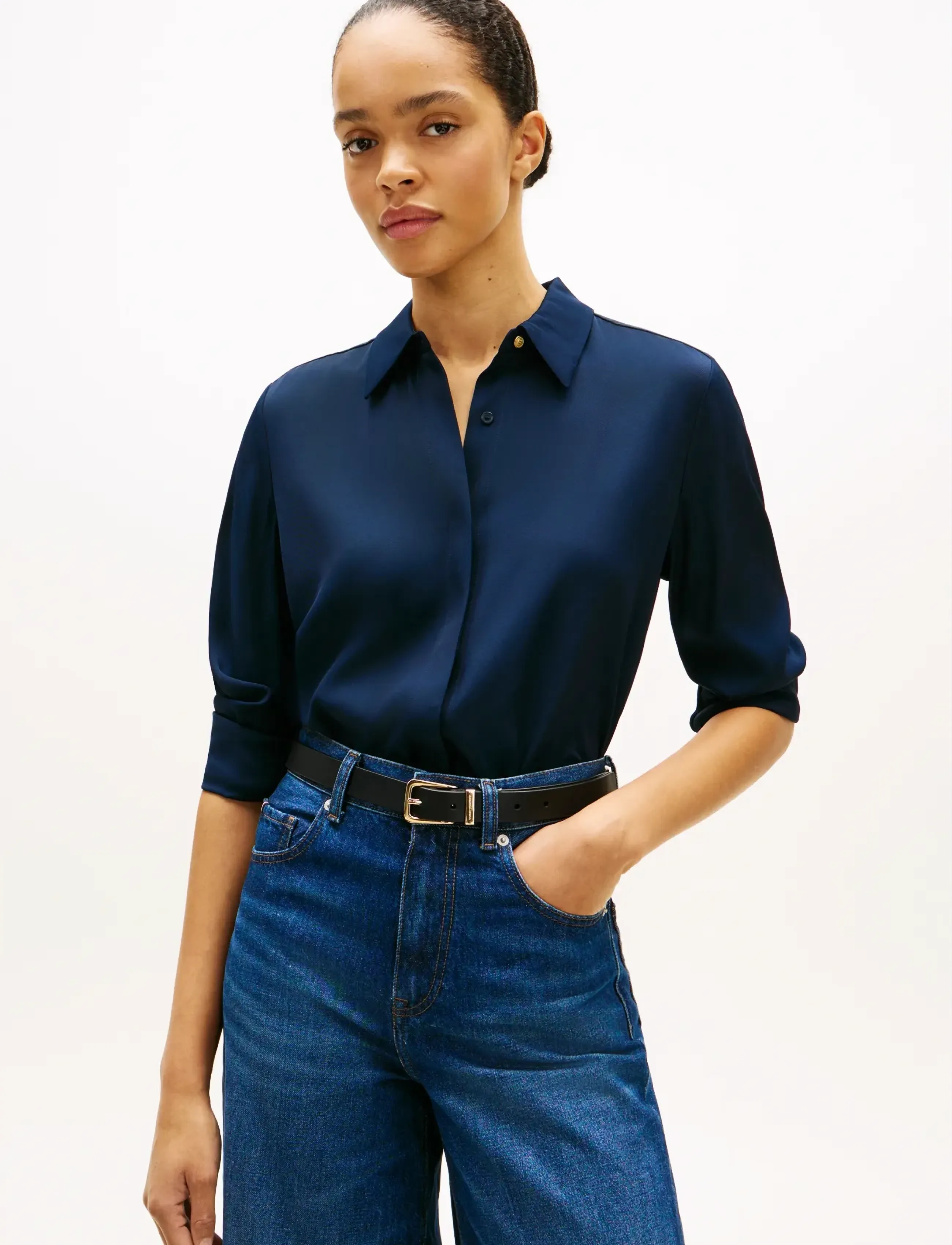 Tommy Hilfiger Vis Twill Button Up Shirt, 36, Navy, Skjorter > Langærmede, Dame