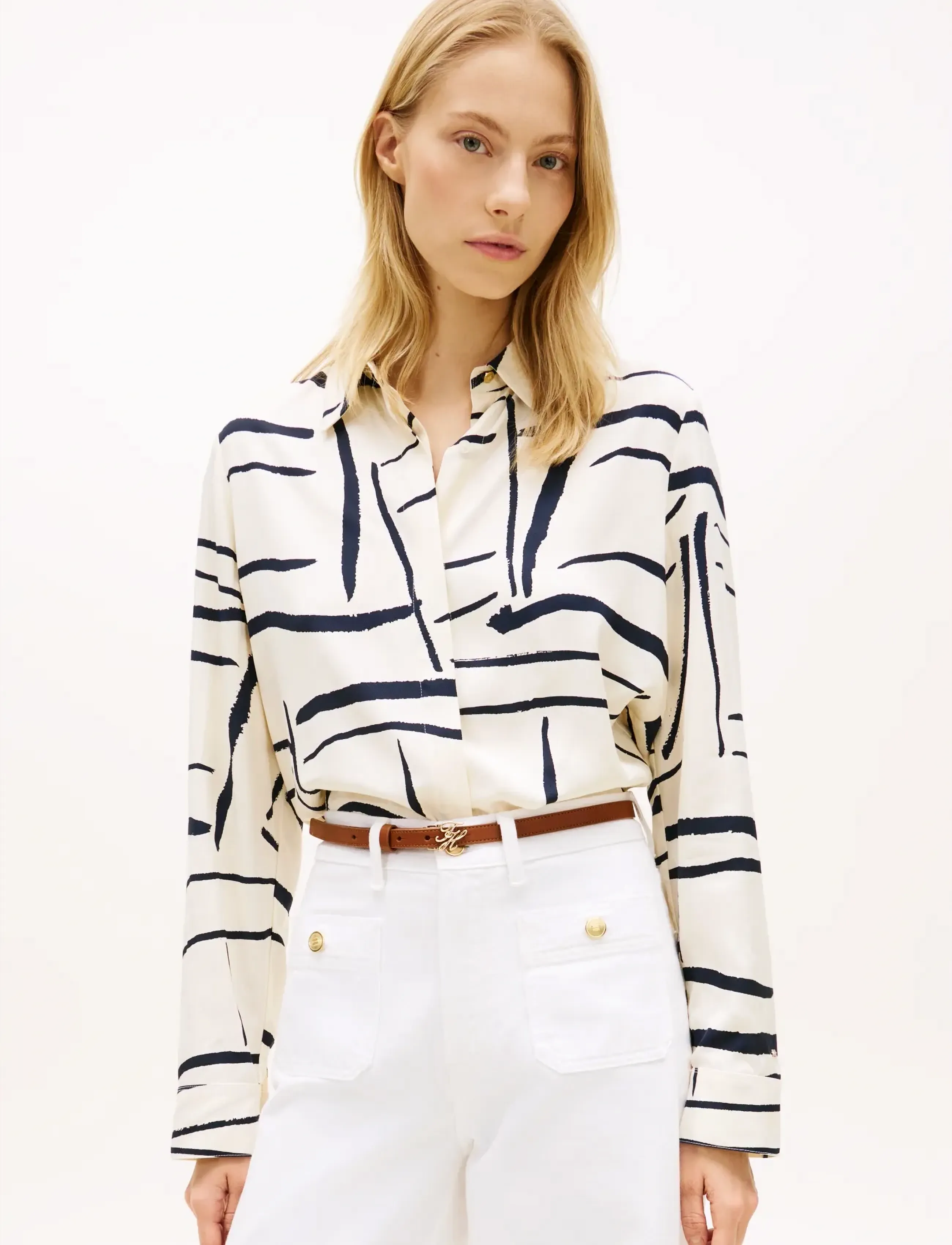 Tommy Hilfiger Vis Twill Button Up Shirt, 36, Cream, Skjorter > Langærmede, Dame