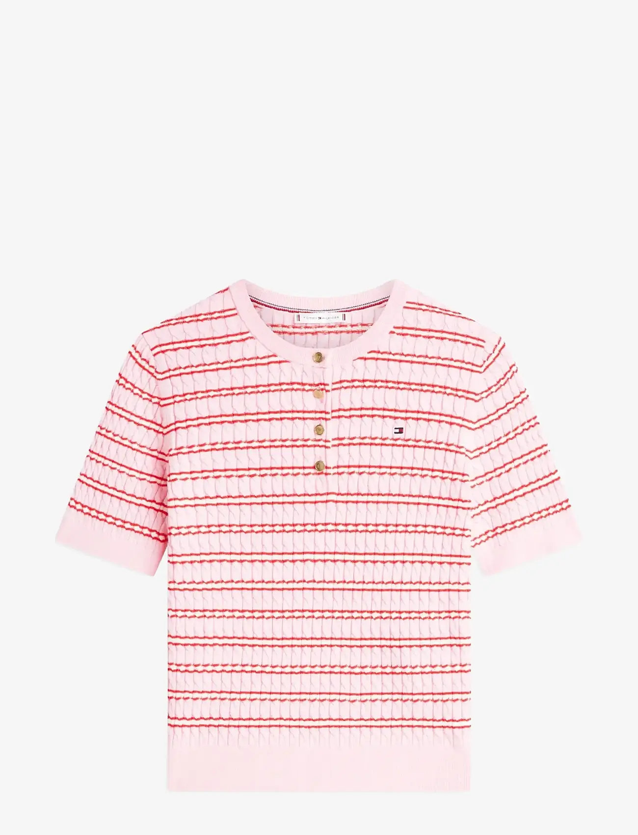 Tommy Hilfiger - CO CABLE FINE GG SS HENLEY - sviitrid - preppy stp classic pink fireworks - 1