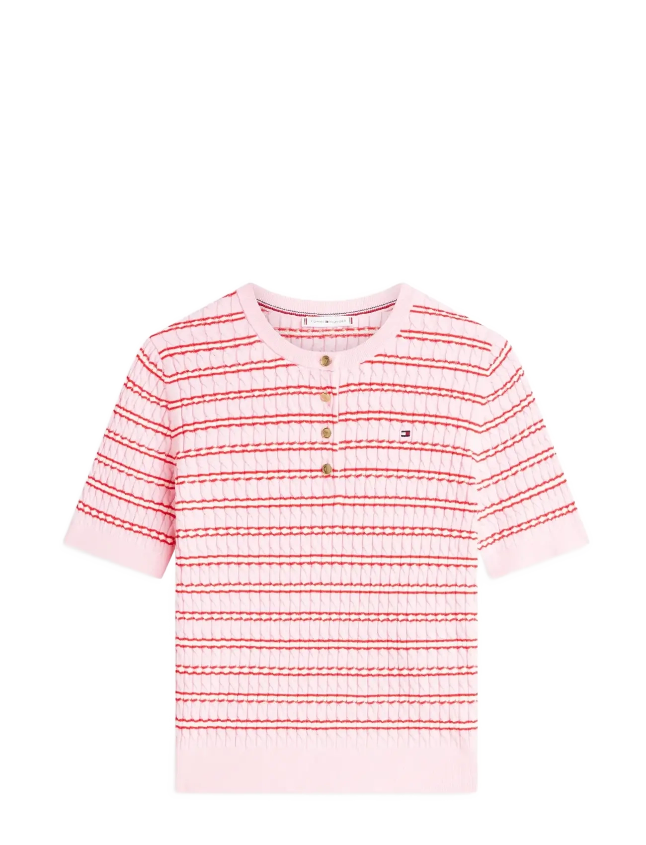 Tommy Hilfiger CO CABLE FINE GG SS HENLEY - Kudumid - PREPPY STP CLASSIC PINK FIREWORKS / pink/rose