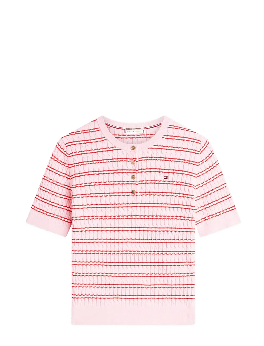 Tommy Hilfiger - CO CABLE FINE GG SS HENLEY - kampsunid - preppy stp classic pink fireworks - 1