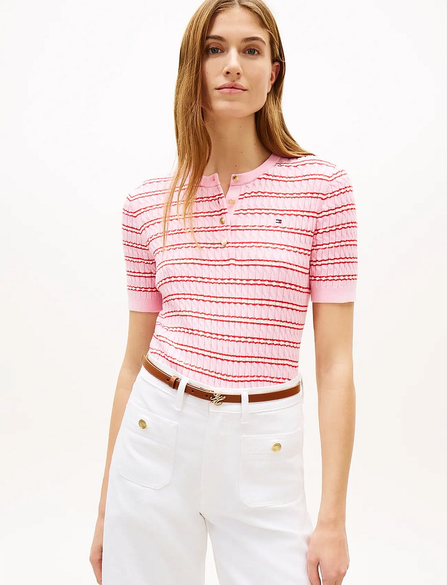 Tommy Hilfiger - CO CABLE FINE GG SS HENLEY - kampsunid - preppy stp classic pink fireworks - 0