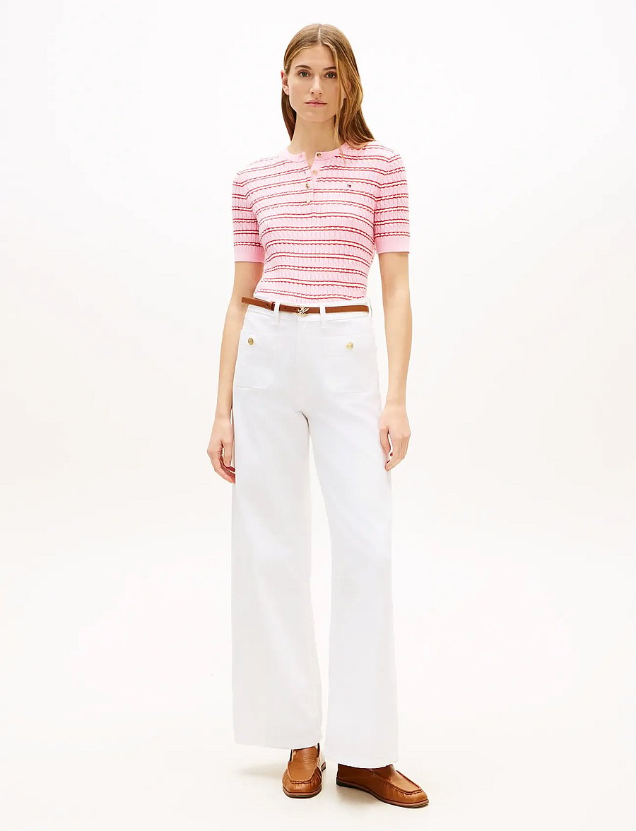 Tommy Hilfiger - CO CABLE FINE GG SS HENLEY - kampsunid - preppy stp classic pink fireworks - 3