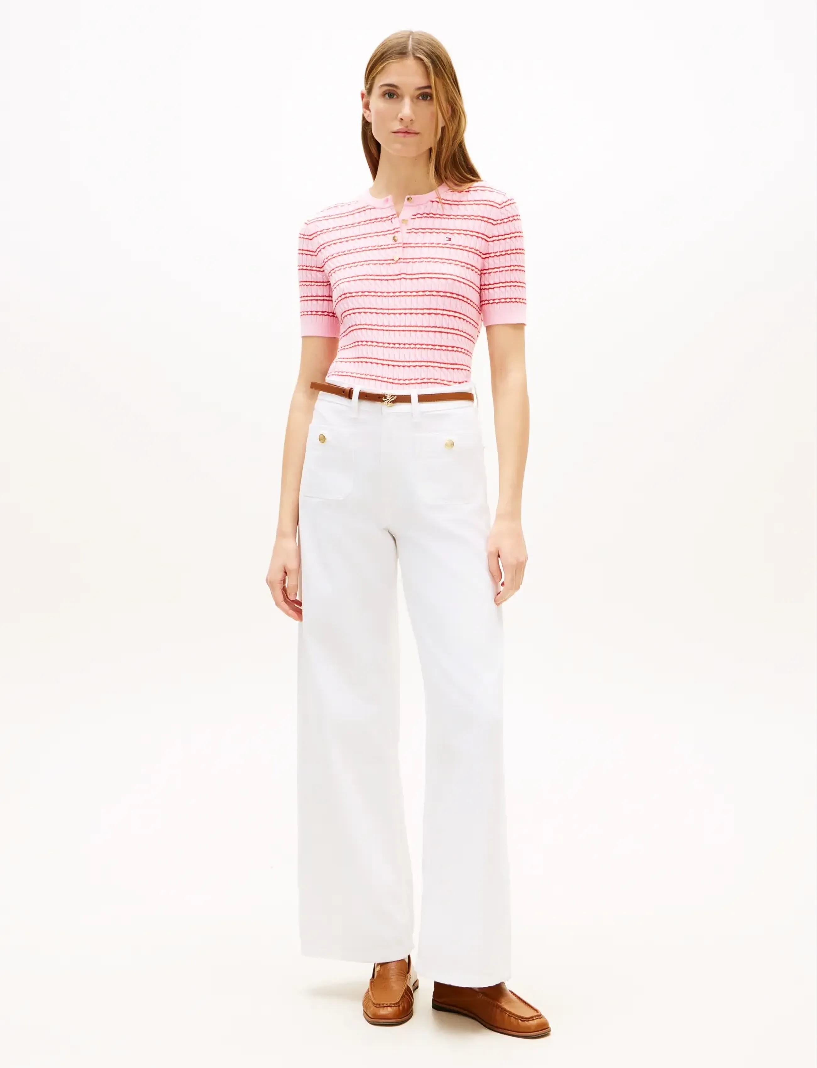 Tommy Hilfiger - CO CABLE FINE GG SS HENLEY - jumpers - preppy stp classic pink fireworks - 3