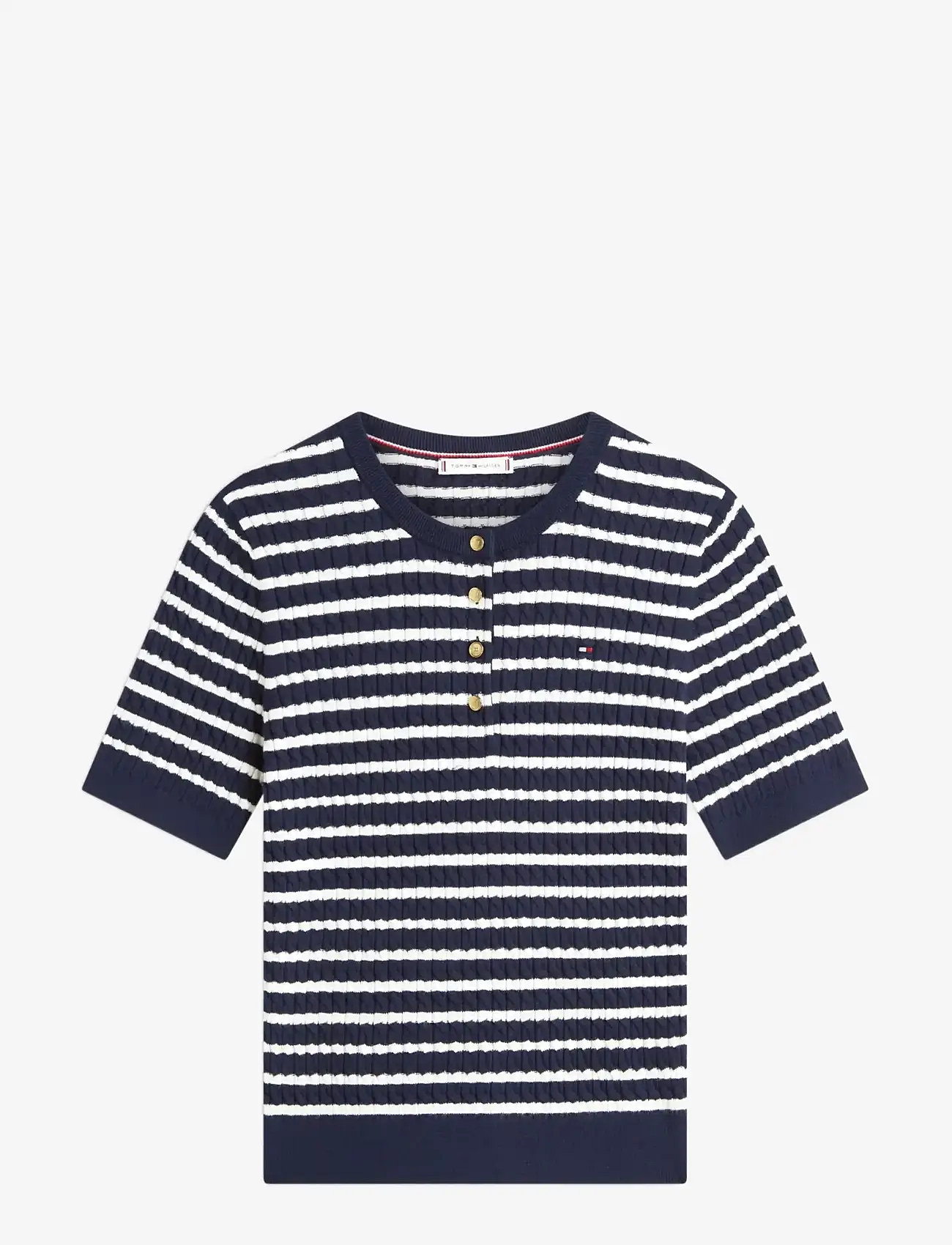 Tommy Hilfiger - CO CABLE FINE GG SS HENLEY - striktrøjer - dark night navy ivory petal stp - 1