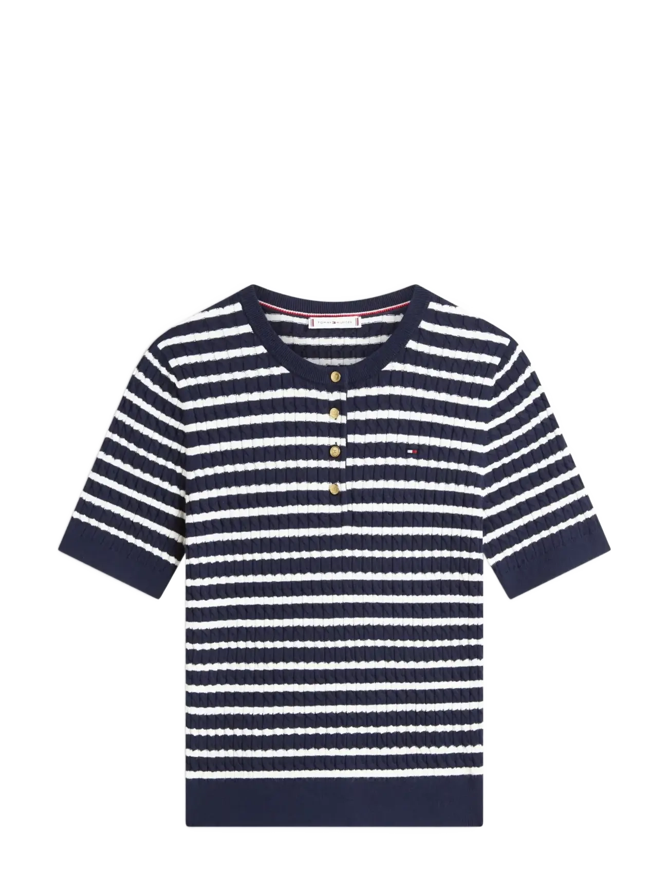 Tommy Hilfiger CO CABLE FINE GG SS HENLEY - Kläder - DARK NIGHT NAVY IVORY PETAL STP / navy