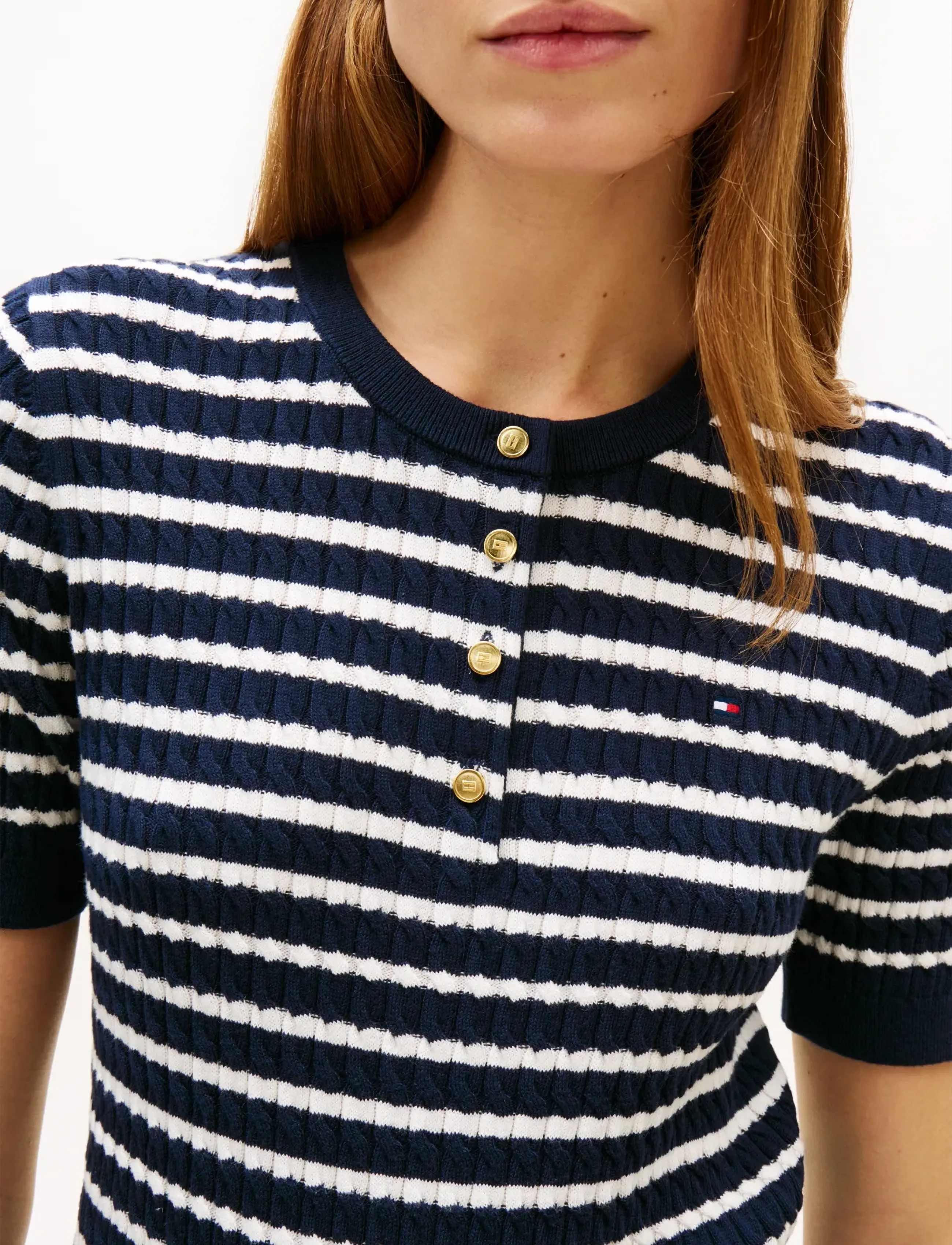 Tommy Hilfiger - CO CABLE FINE GG SS HENLEY - pullover - dark night navy ivory petal stp - 4