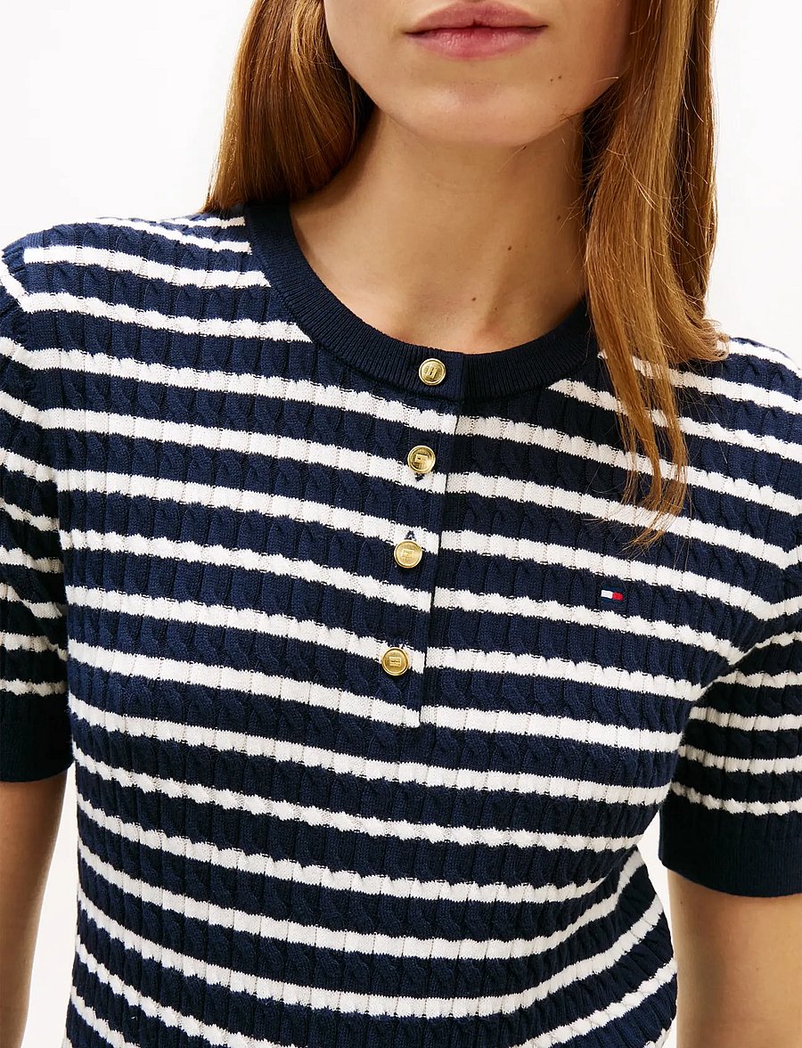 Tommy Hilfiger - CO CABLE FINE GG SS HENLEY - kampsunid - dark night navy ivory petal stp - 4