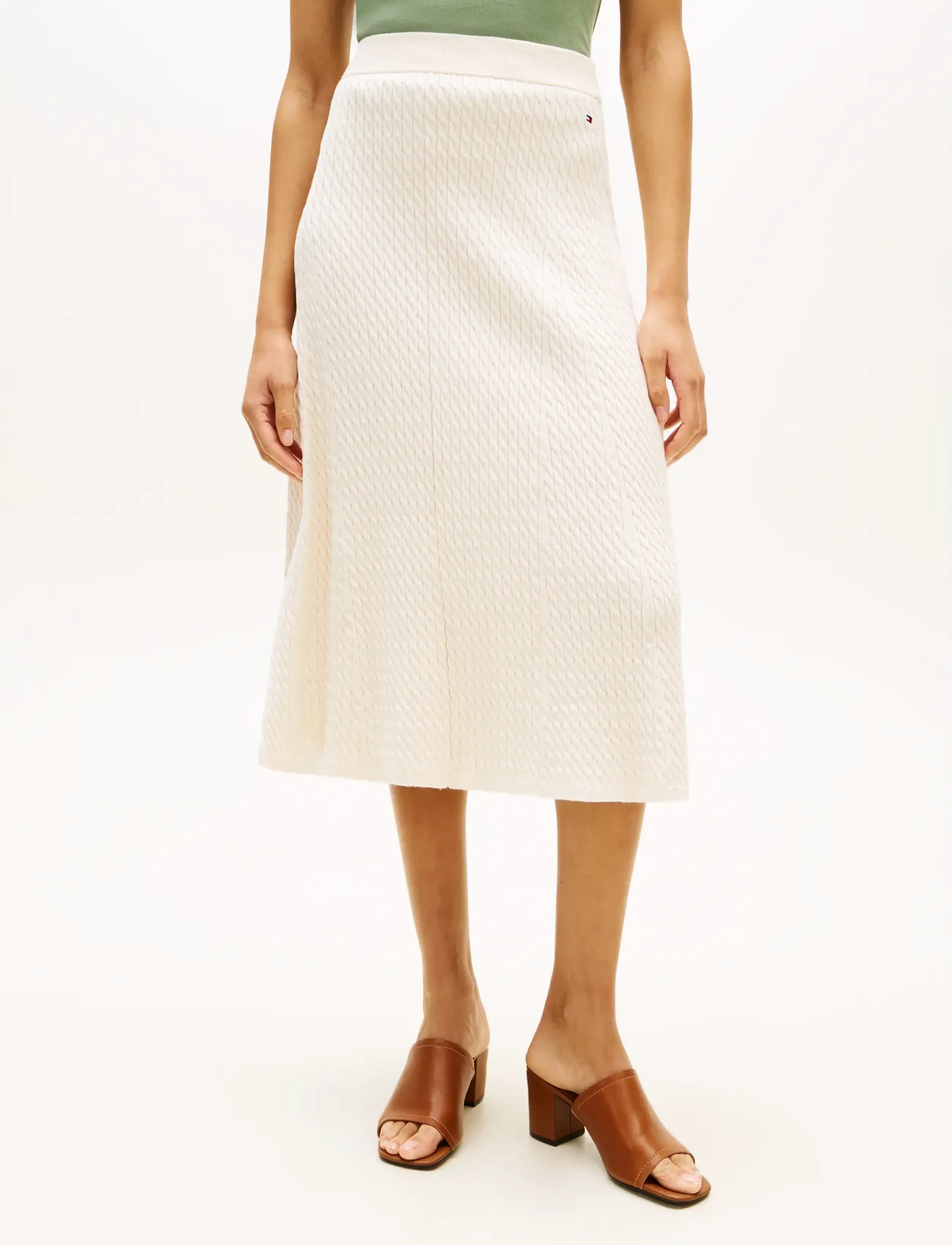 Tommy Hilfiger Co Cable Fine Gg F&F Skirt, S, Cream, Nederdele > Strikkede Nederdele, Dame