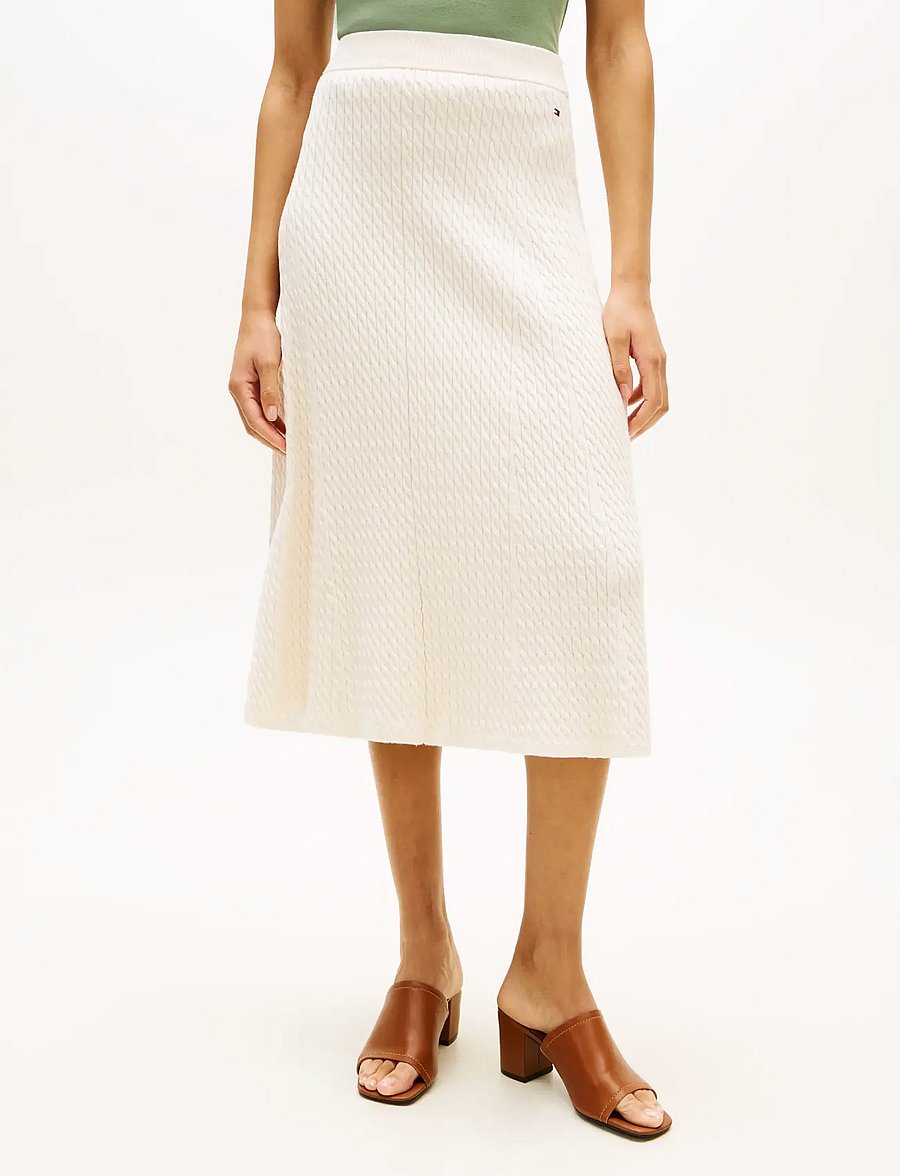 Tommy Hilfiger - CO CABLE FINE GG F&F SKIRT - kootud seelikud - heather ivory petal - 0
