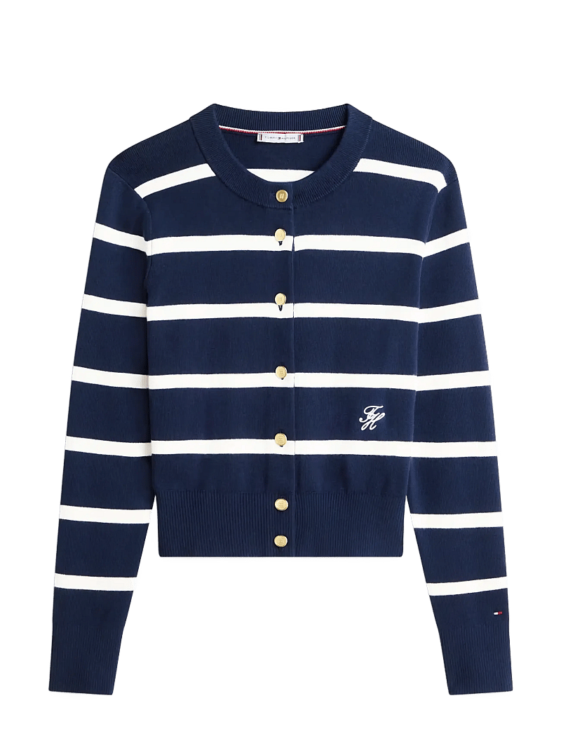 Tommy Hilfiger - CO FULL NEEDLE C-NK CARDI - kardiganid - big stp dark night ivory petal - 1