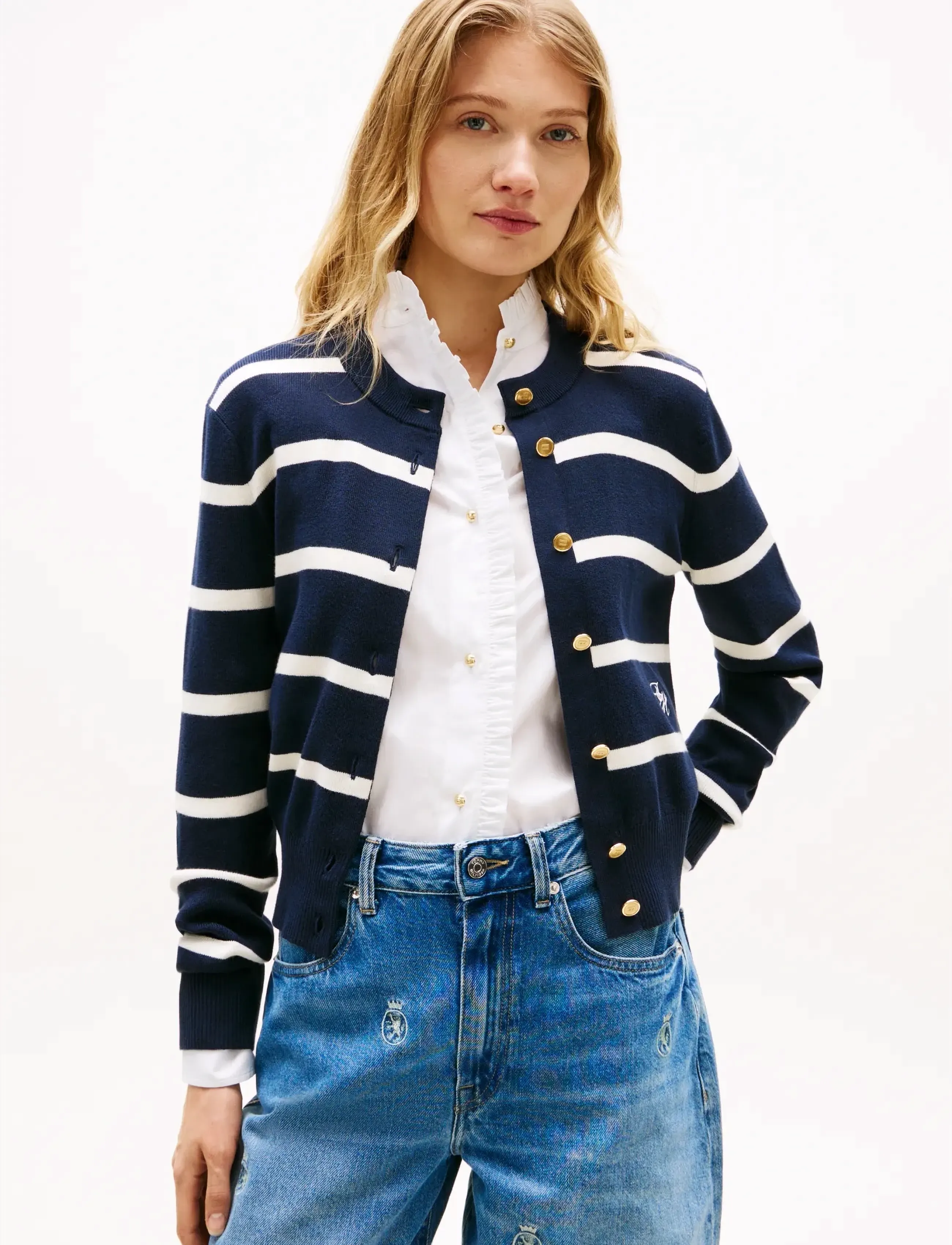 Tommy Hilfiger CO FULL NEEDLE C-NK CARDI - Tommy Hilfiger - BIG STP DARK NIGHT   IVORY PETAL / navy