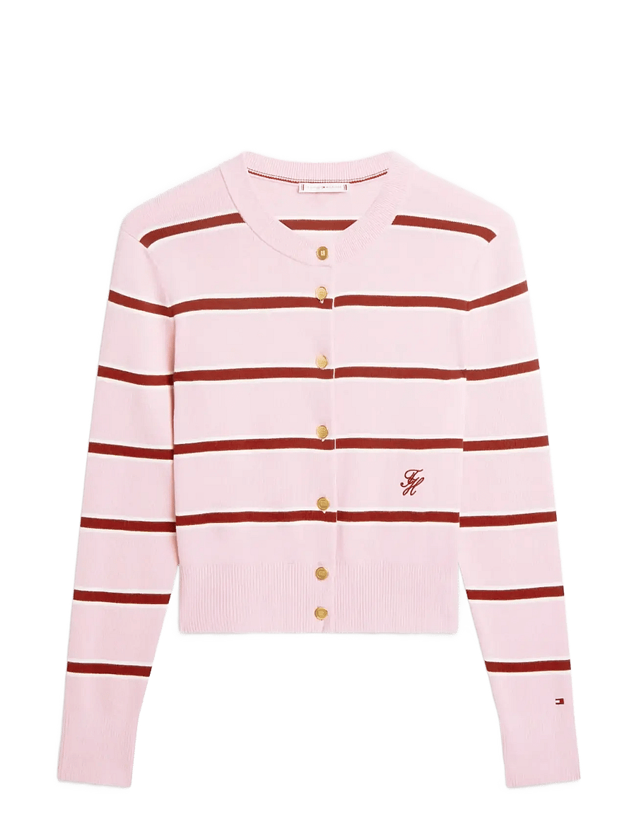Tommy Hilfiger - CO FULL NEEDLE C-NK CARDI - strickjacken - pink ivory liberty red stp - 1