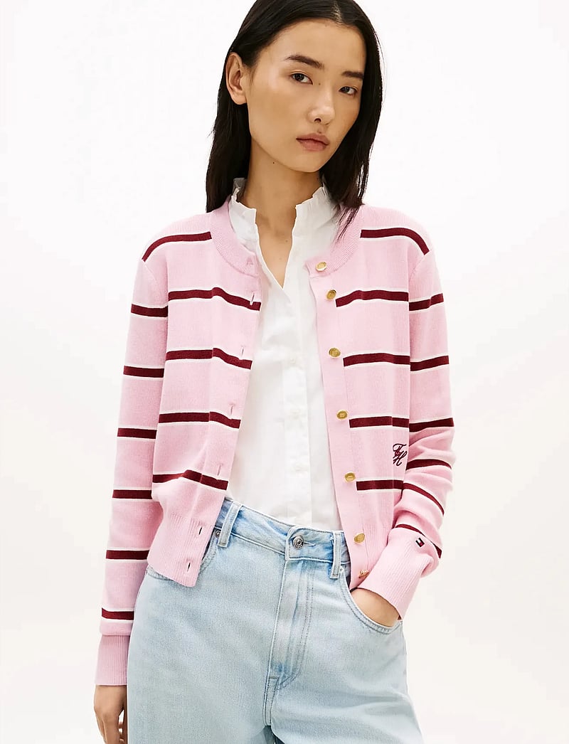 Tommy Hilfiger - CO FULL NEEDLE C-NK CARDI - kardiganid - pink ivory liberty red stp - 0