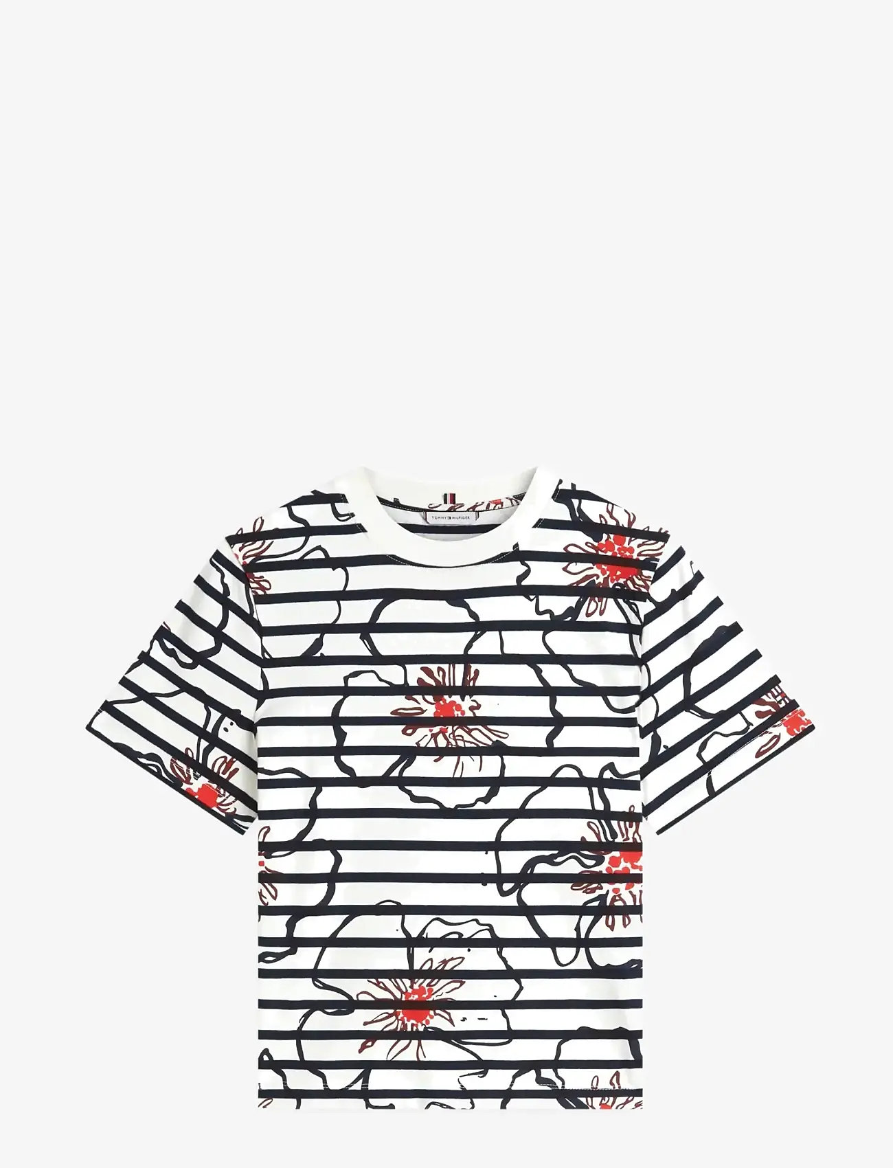 Tommy Hilfiger - FLOWER GRAPHIC REG C-NK SS TEE - t-shirts - breton stp ivory silk   navy poppy - 1