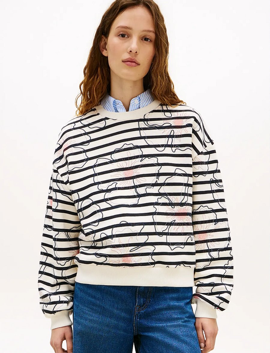 Tommy Hilfiger - FLOWER GRAPHIC SWEATSHIRT - vardagsstil - breton stp ivory silk navy poppy - 0