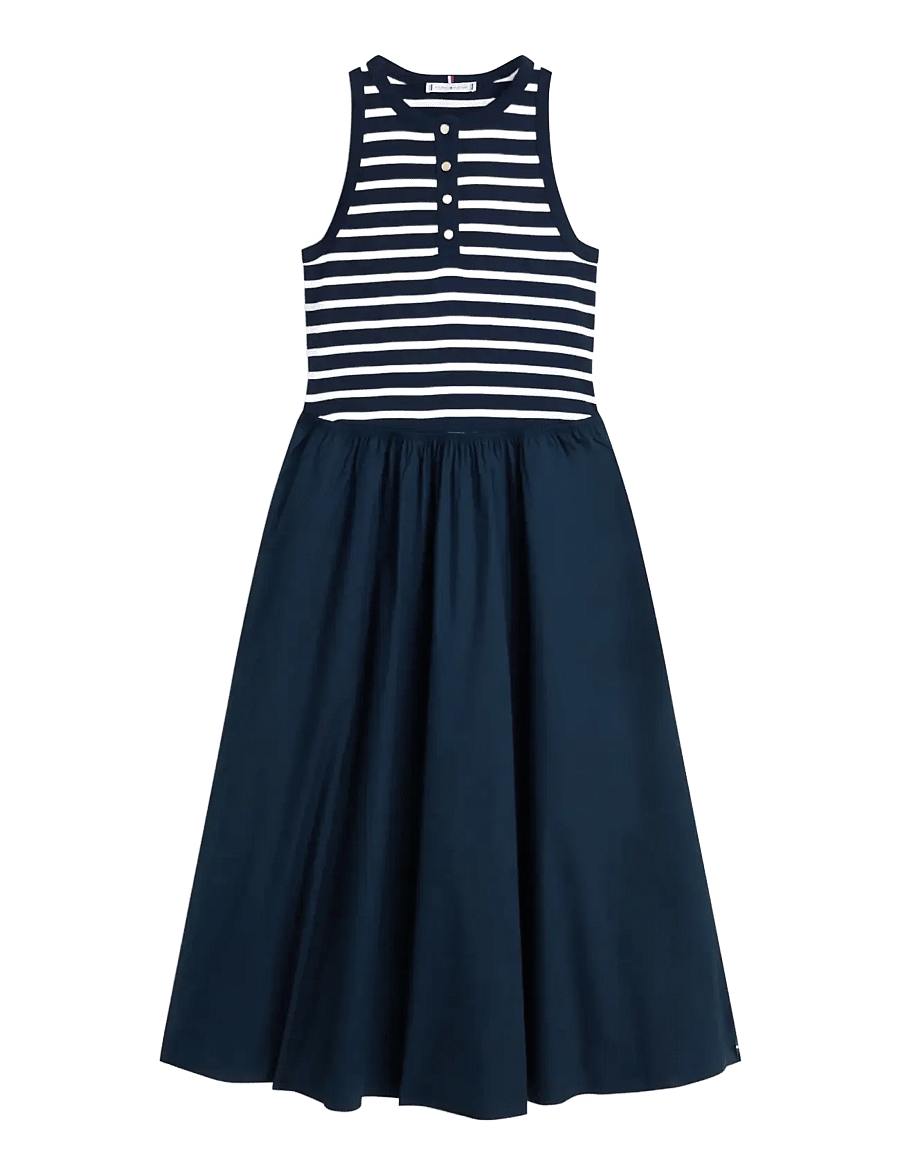 Tommy Hilfiger - GOLD BTN POPLIN MIX TANK DRS - sommerkjoler - breton stripe dark night ecru - 1