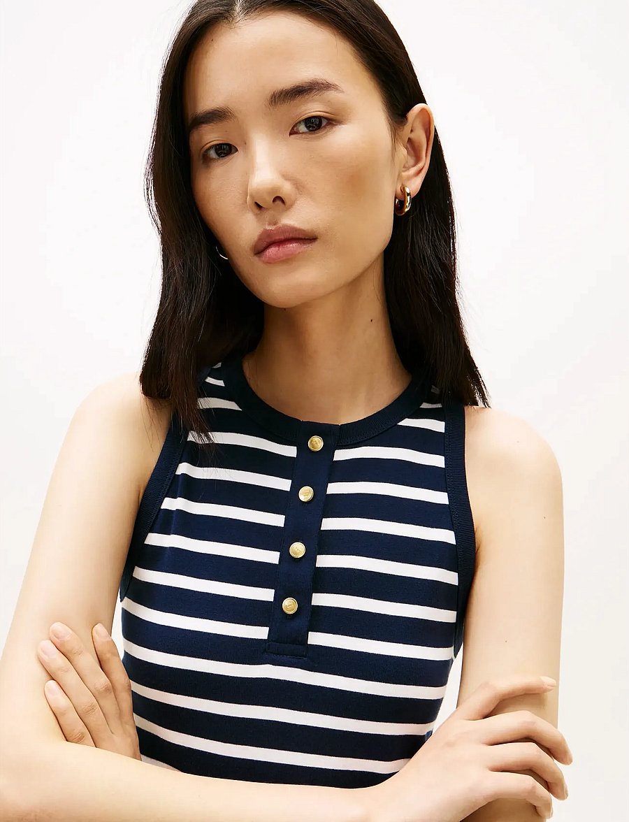 Tommy Hilfiger - GOLD BTN POPLIN MIX TANK DRS - sommerkjoler - breton stripe dark night ecru - 2