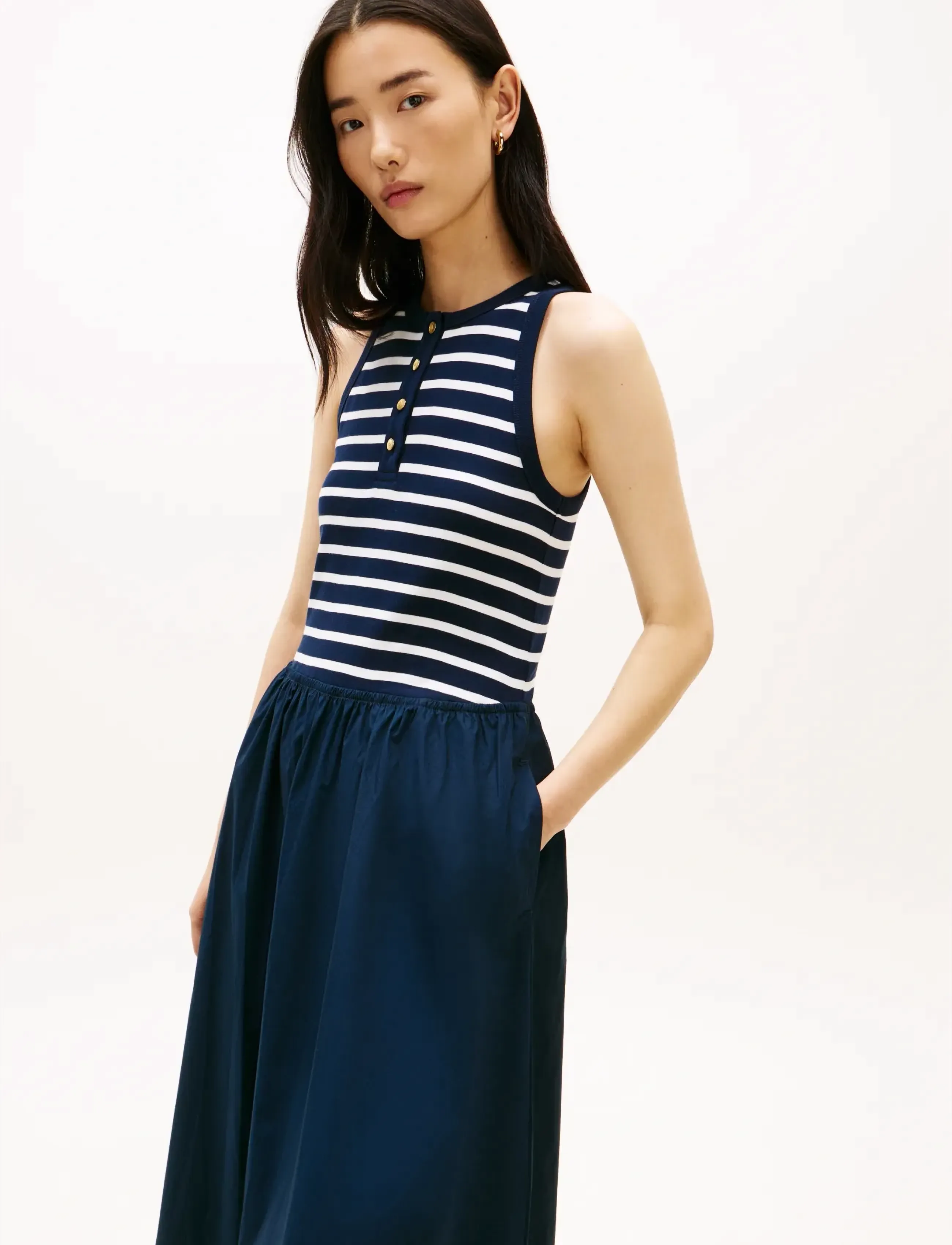 Tommy Hilfiger - GOLD BUTTON POPLIN MIX DRESS - sommerkjoler - breton stripe dark night   ecru - 3