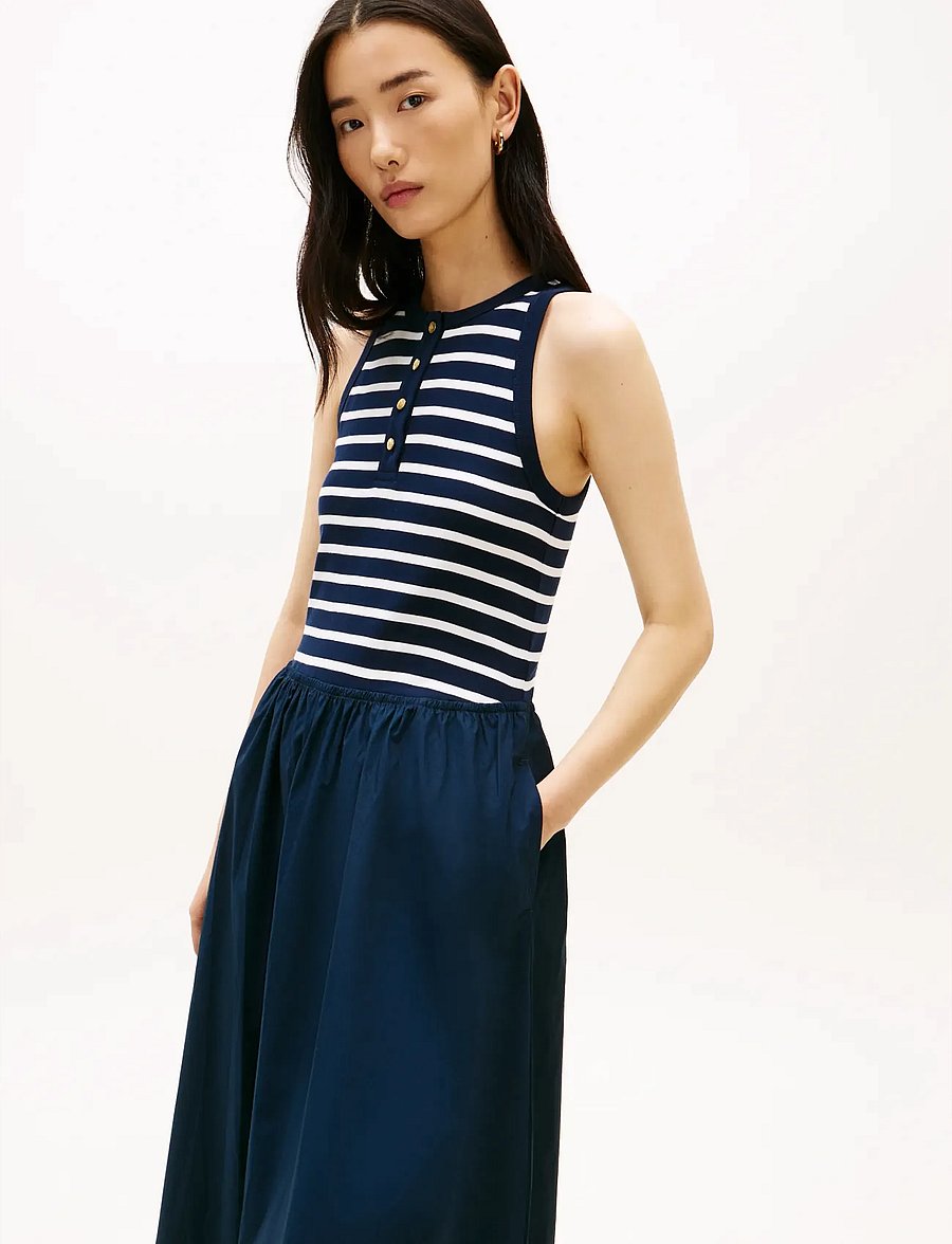 Tommy Hilfiger - GOLD BTN POPLIN MIX TANK DRS - sommerkjoler - breton stripe dark night ecru - 3