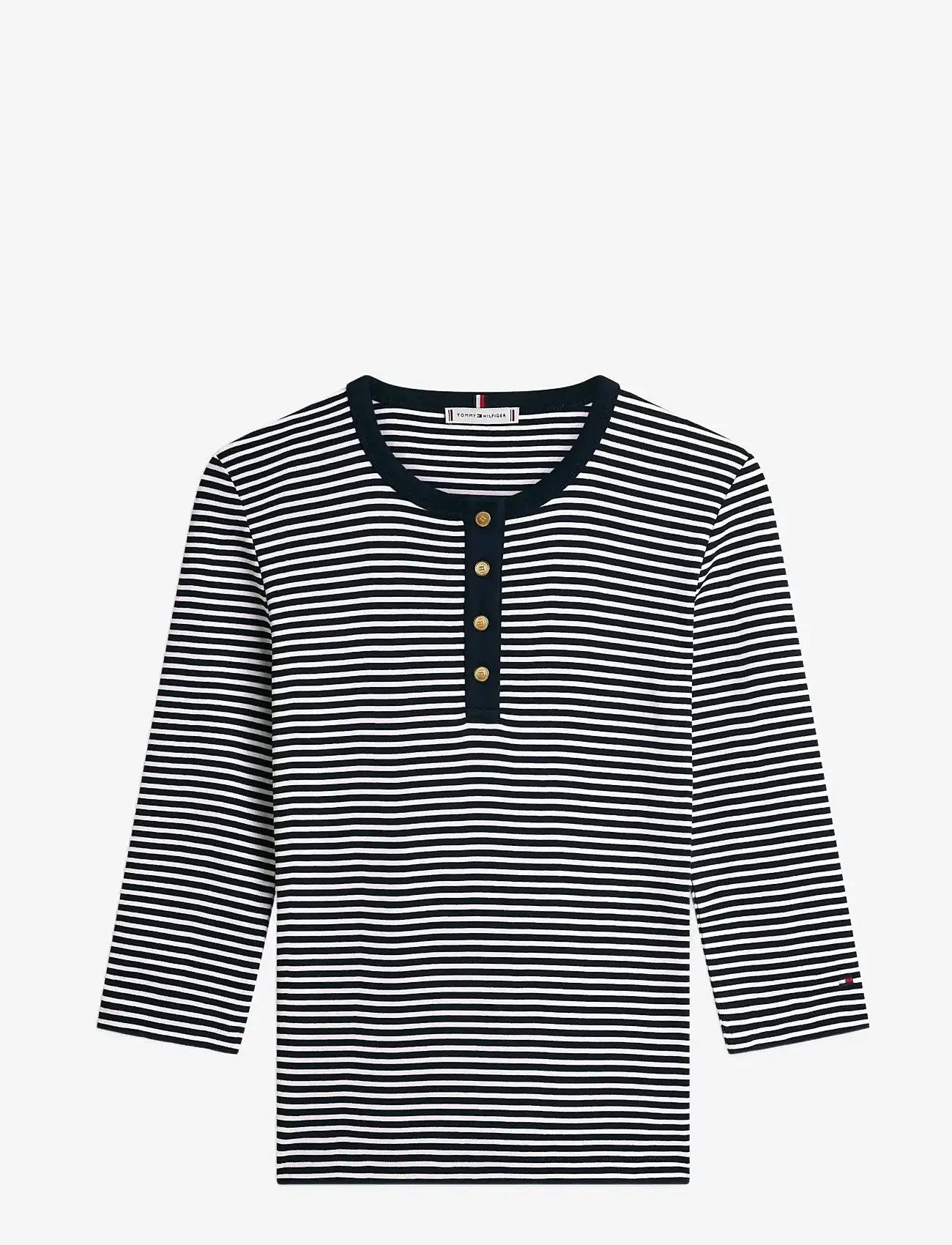 Tommy Hilfiger - GOLD BUTTON SLIM HENLEY 3/4 - langærmede toppe - small brt stp dark night    ecru - 1