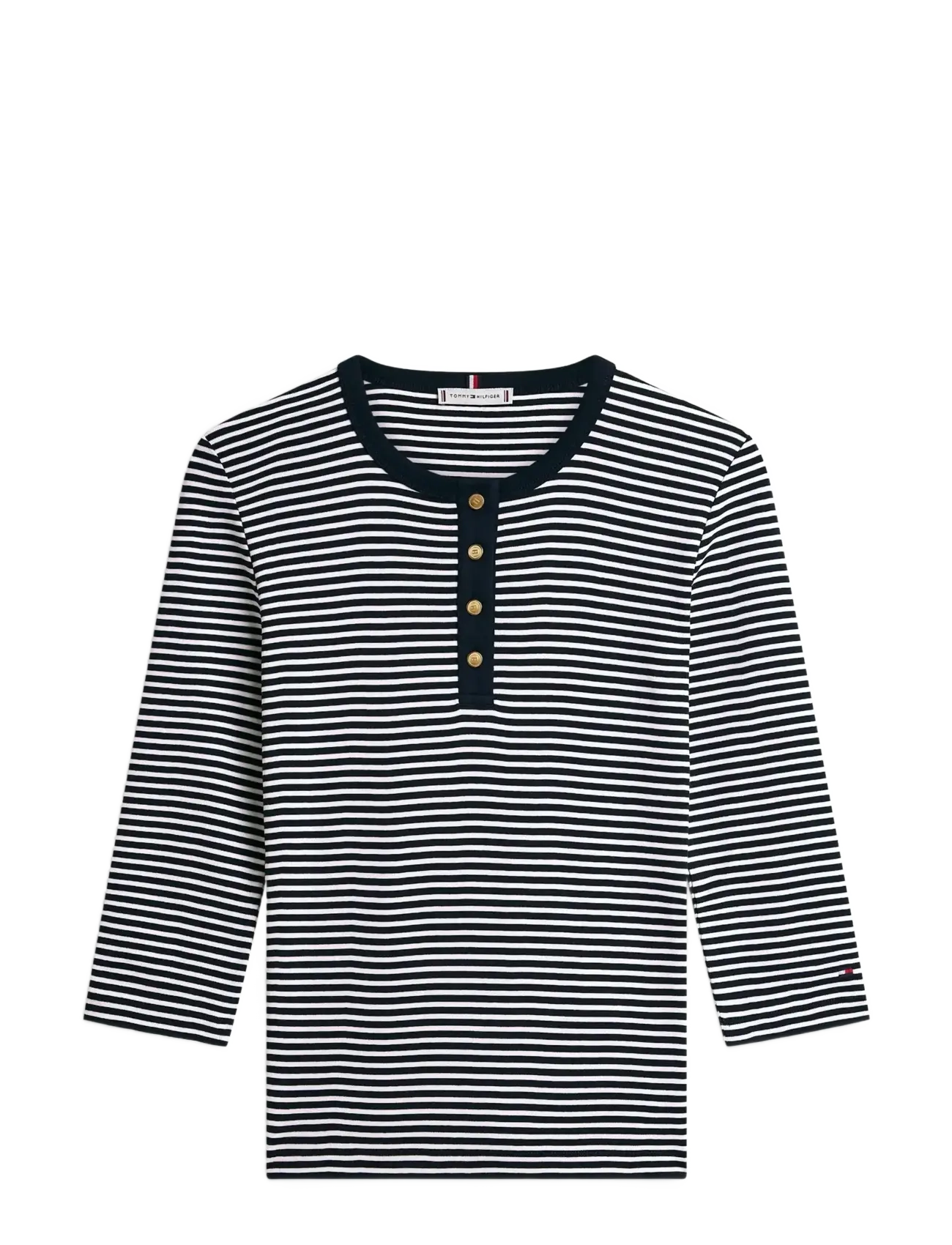 Tommy Hilfiger GOLD BUTTON SLIM HENLEY 3/4 - Tommy Hilfiger - SMALL BRT STP DARK NIGHT    ECRU / navy