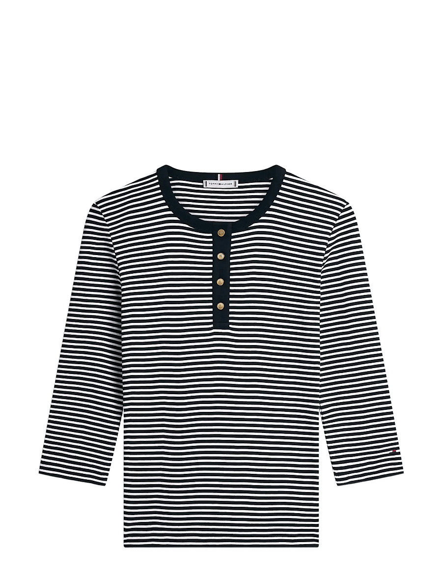 Tommy Hilfiger - GOLD BUTTON SLIM HENLEY 3/4 - långärmade toppar - small brt stp dark night ecru - 1