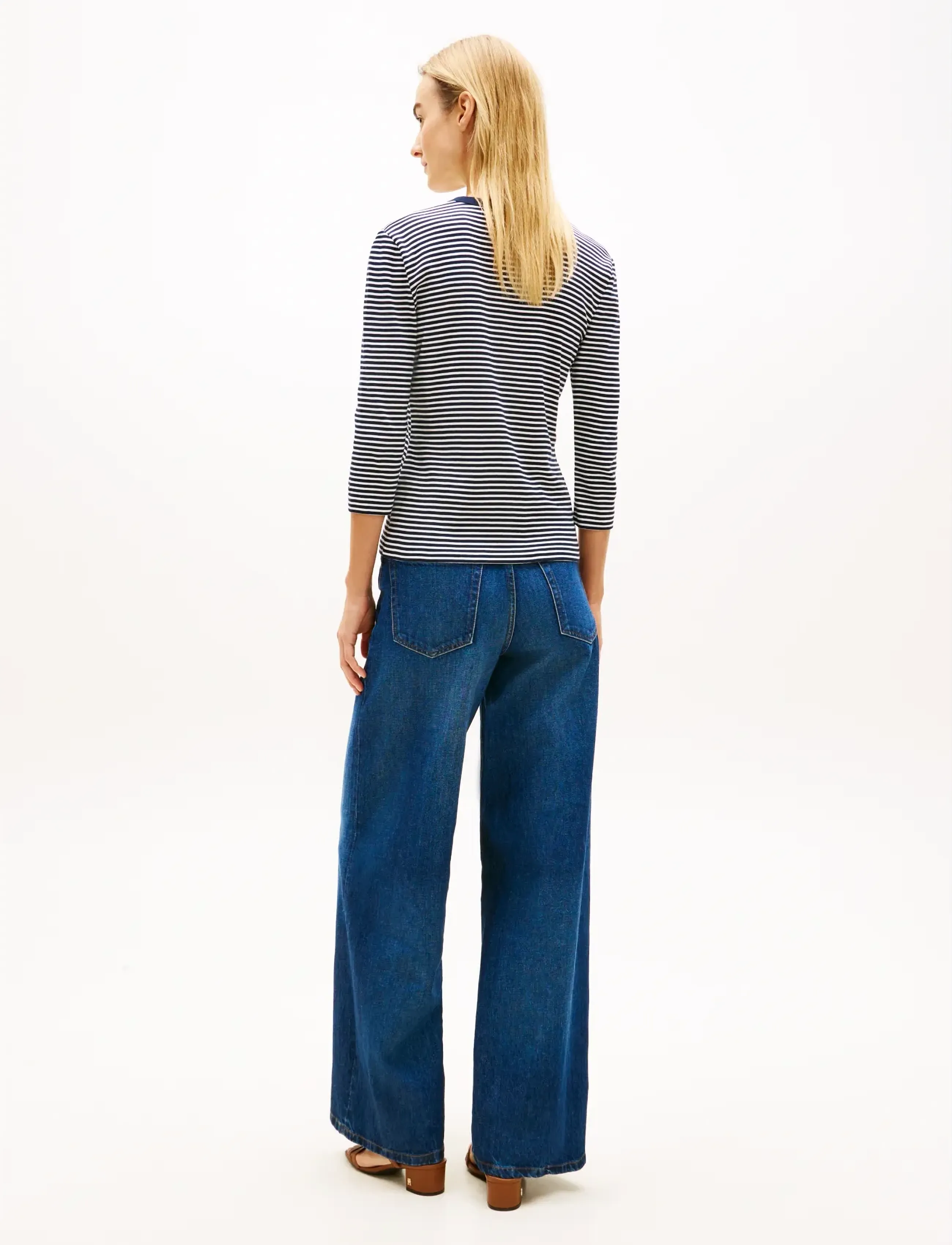 Tommy Hilfiger - GOLD BUTTON SLIM HENLEY 3/4 - long-sleeved tops - small brt stp dark night    ecru - 2