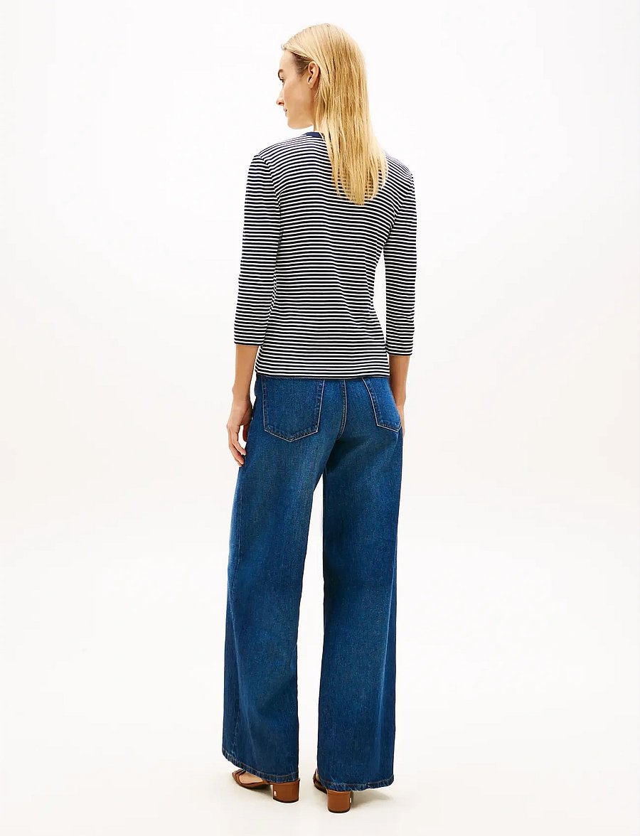 Tommy Hilfiger - GOLD BUTTON SLIM HENLEY 3/4 - långärmade toppar - small brt stp dark night ecru - 2