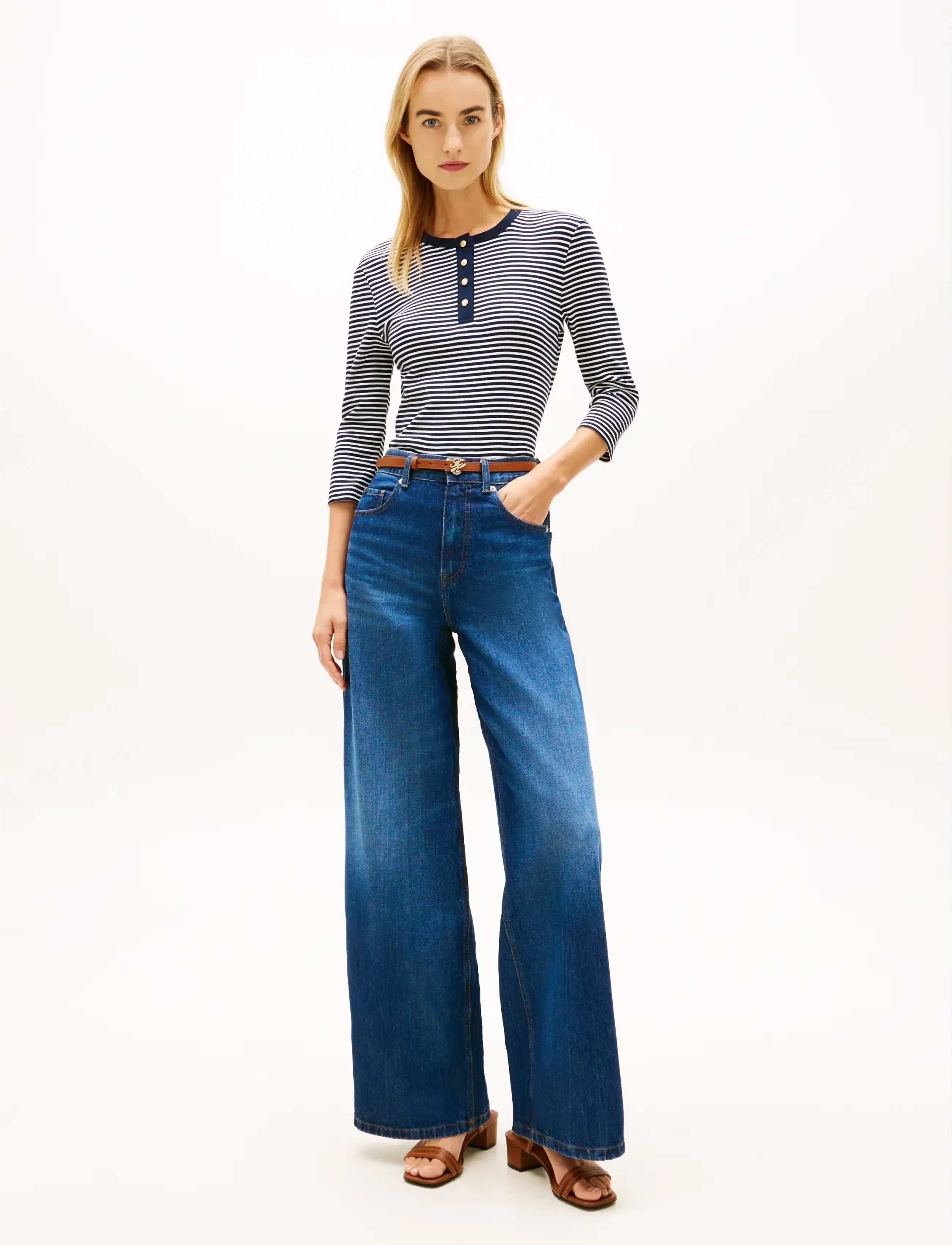 Tommy Hilfiger - GOLD BUTTON SLIM HENLEY 3/4 - long-sleeved tops - small brt stp dark night    ecru - 3