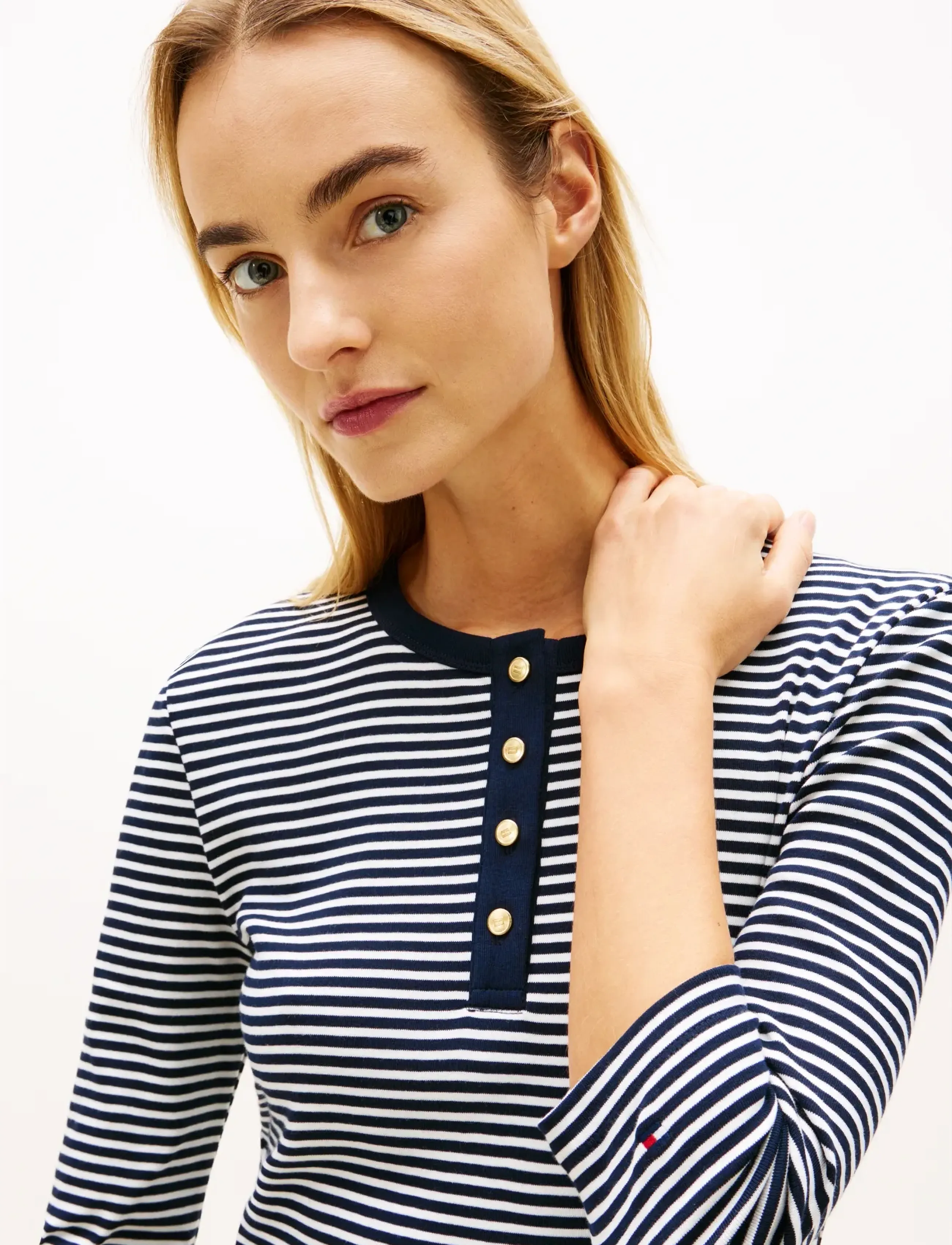 Tommy Hilfiger - GOLD BUTTON SLIM HENLEY 3/4 - long-sleeved tops - small brt stp dark night    ecru - 4