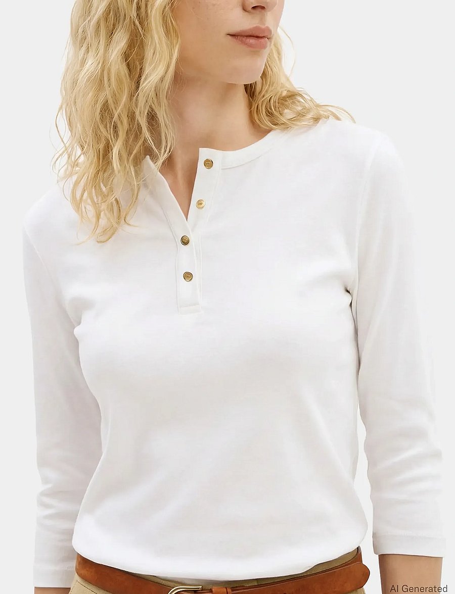 Tommy Hilfiger - GOLD BUTTON SLIM HENLEY 3/4 - long-sleeved tops - ecru - 3