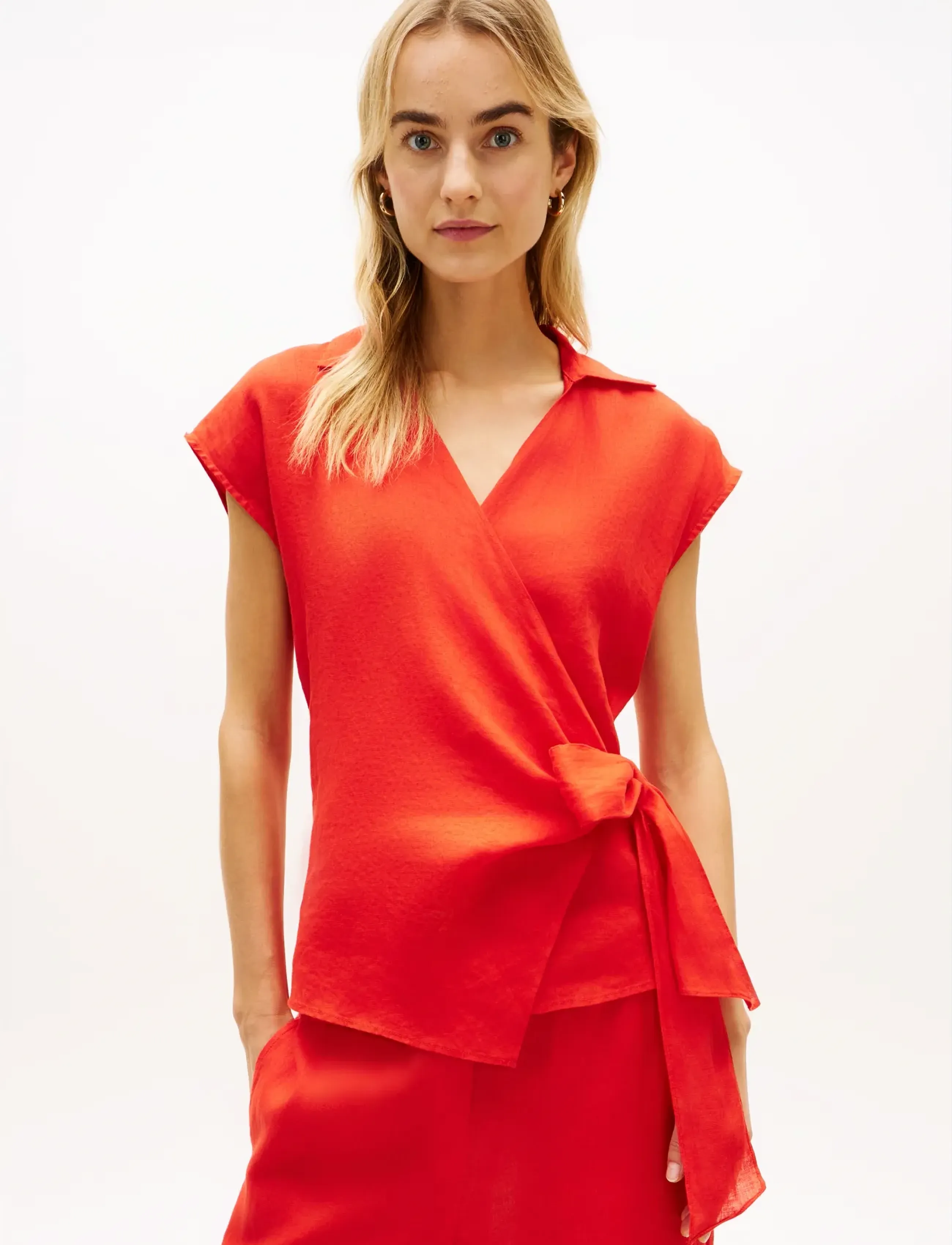 Tommy Hilfiger LINEN KNOT NS TOP - Blusen - FIREWORKS / red