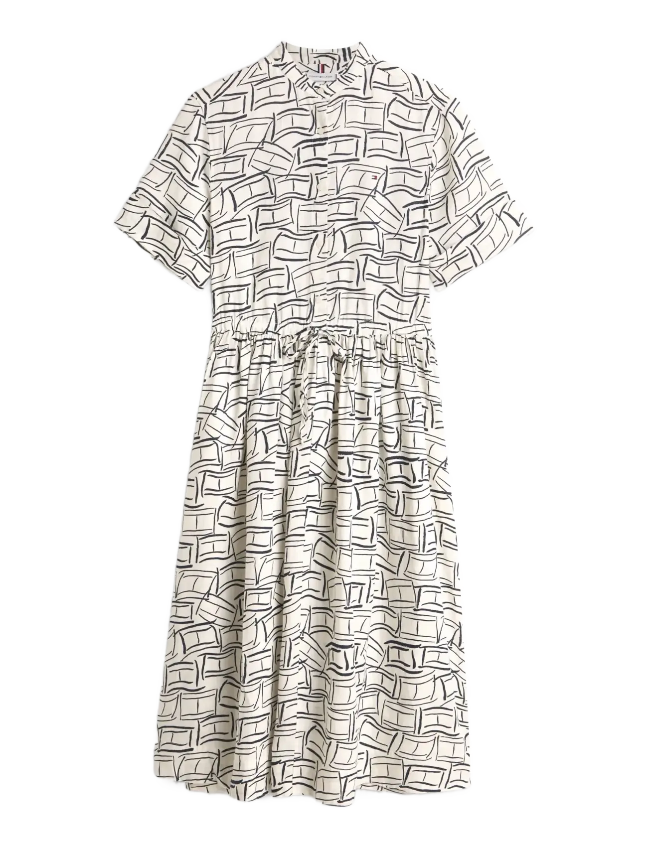 TOMMY HILFIGER Ess Linen Midi Ss Shirt Kleid Cream - L - Damen