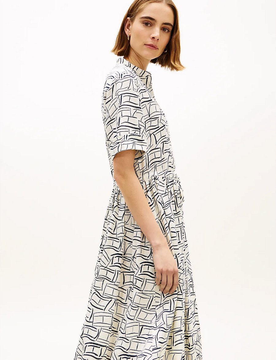 Tommy Hilfiger - ESS LINEN MIDI SS SHIRT DRESS - hemdkleider - small flag feathers calico - 2