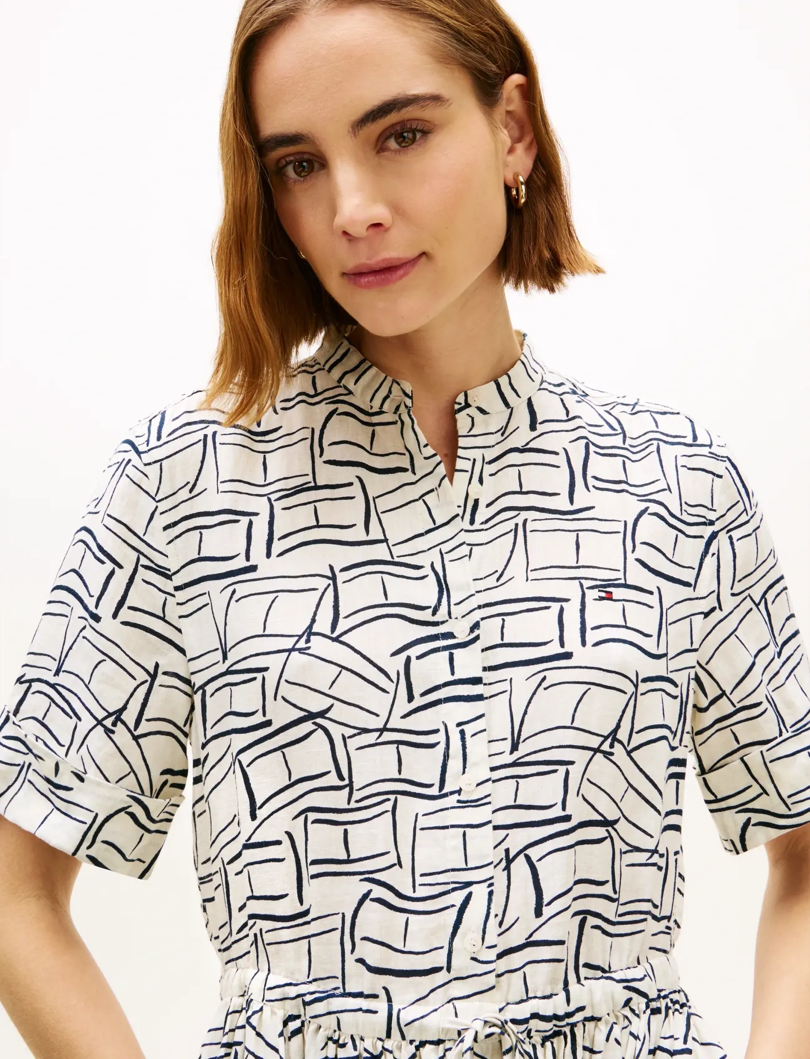 Tommy Hilfiger - ESS LINEN MIDI SS SHIRT DRESS - shirt dresses - small flag feathers calico - 3