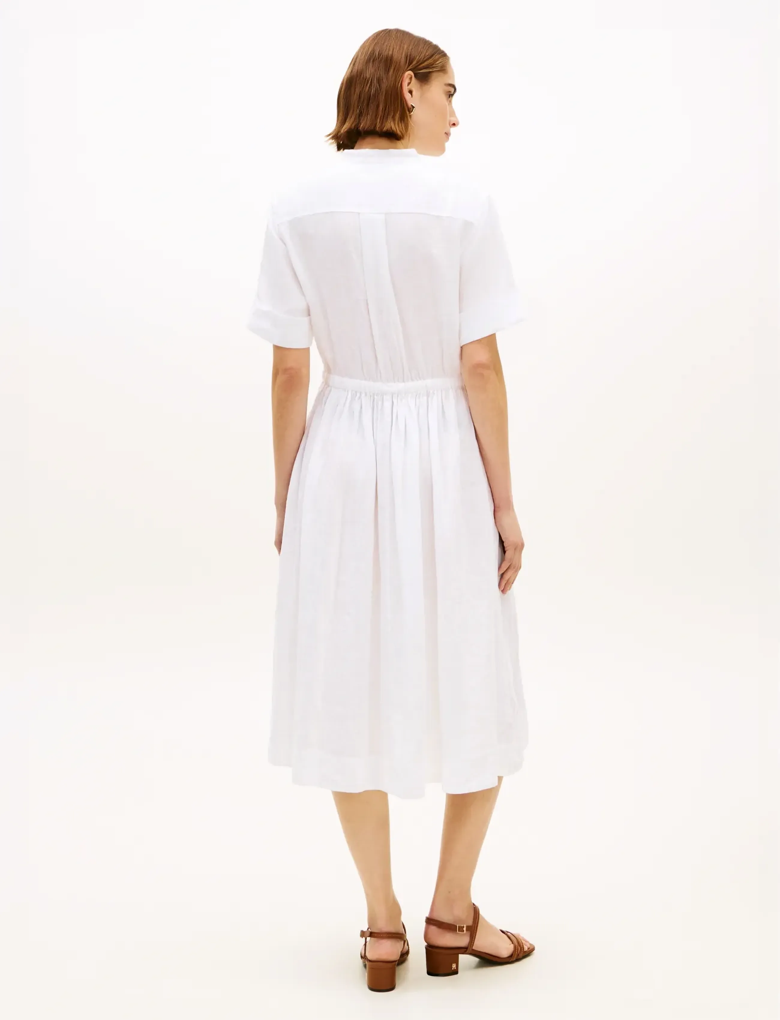 Tommy Hilfiger - ESS LINEN MIDI SS SHIRT DRESS - skjortekjoler - th optic white - 2