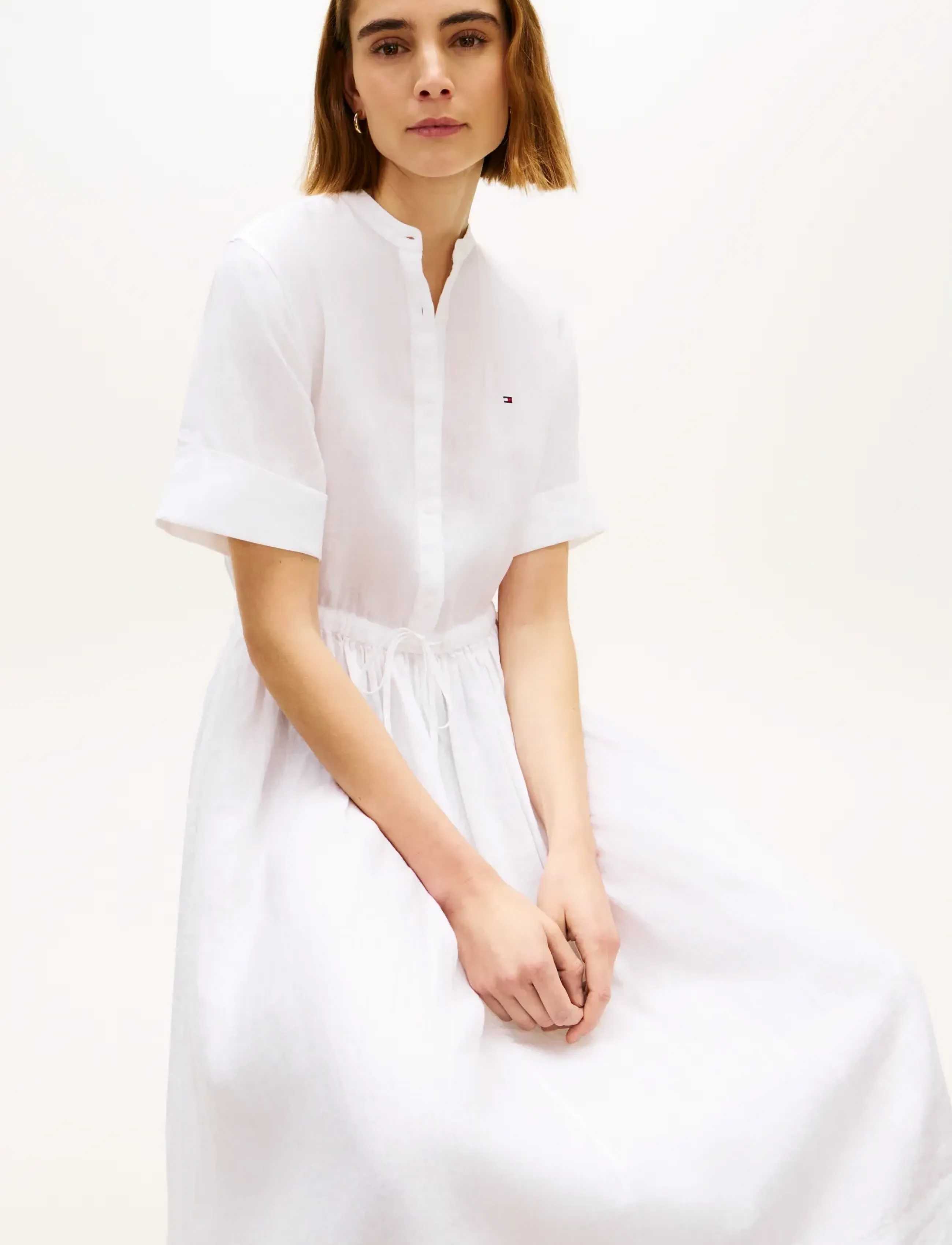 Tommy Hilfiger - ESS LINEN MIDI SS SHIRT DRESS - skjortekjoler - th optic white - 3