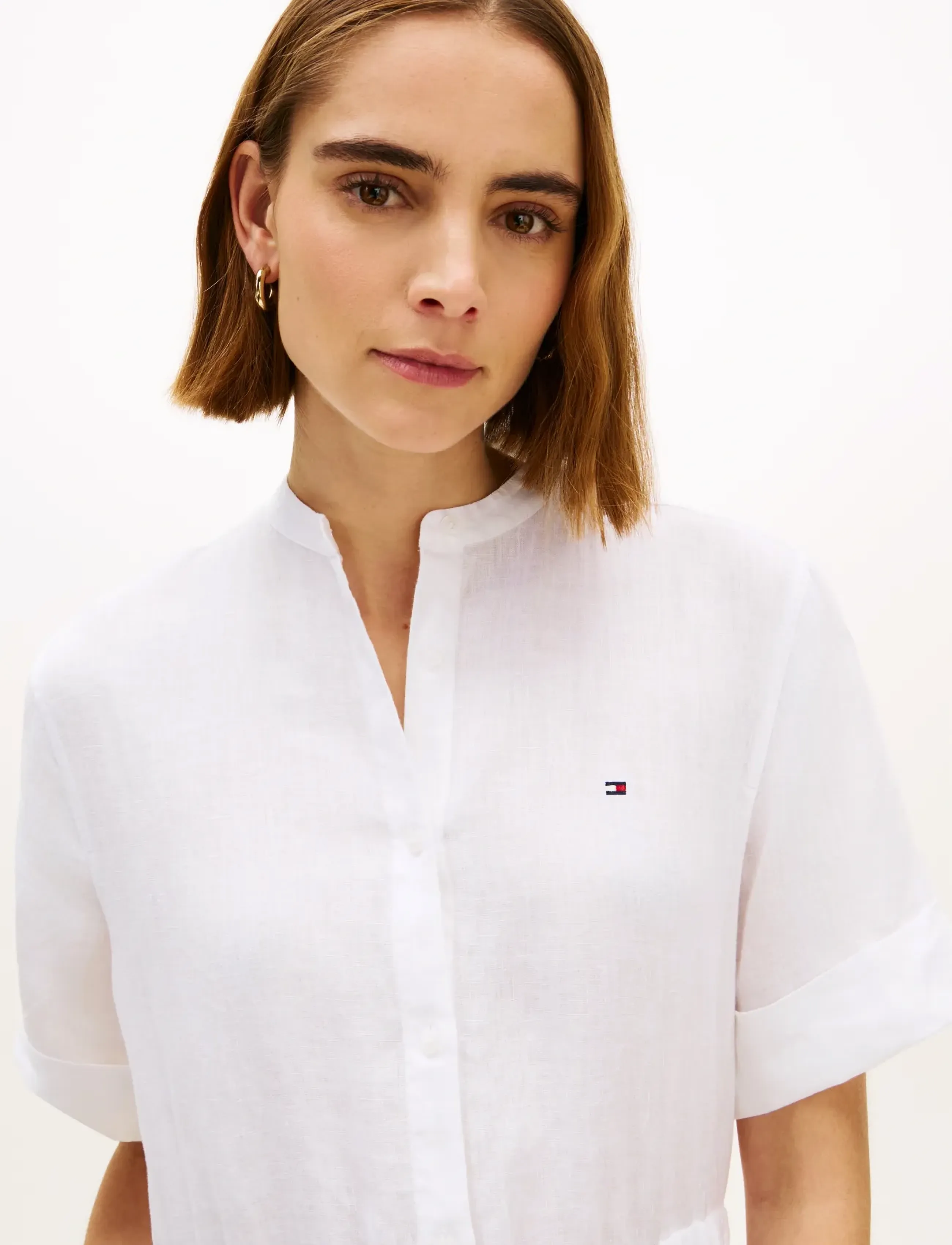 Tommy Hilfiger - ESS LINEN MIDI SS SHIRT DRESS - skjortekjoler - th optic white - 4