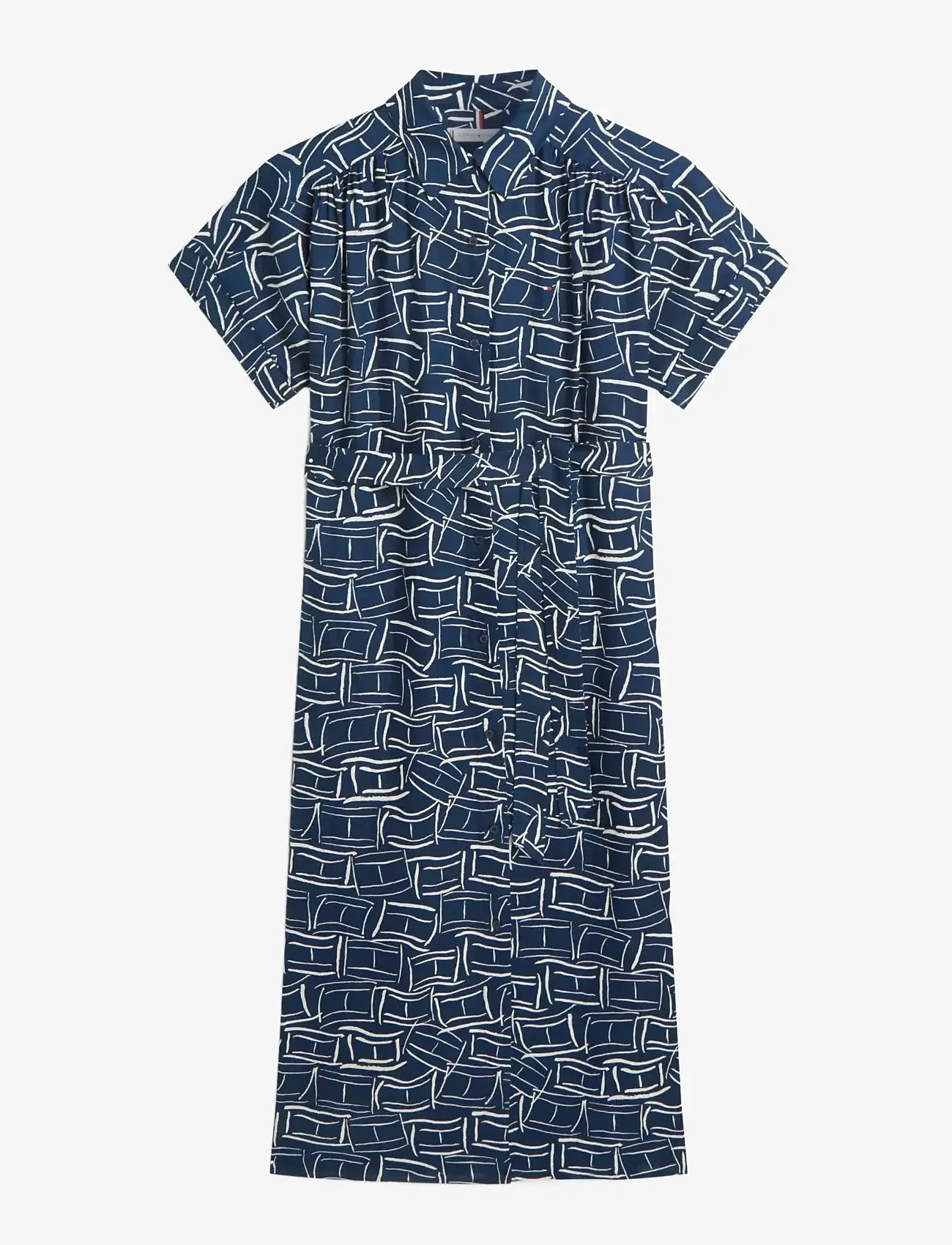 Tommy Hilfiger - LINEN BELTED KNEE SS SHIRT DRESS - skjortklänningar - flag feathers dark night navy - 1