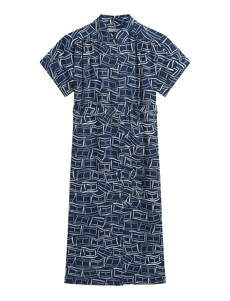 Tommy Hilfiger - LINEN BELTED KNEE SS SHIRT DRESS - skjortklänningar - flag feathers dark night navy - 1