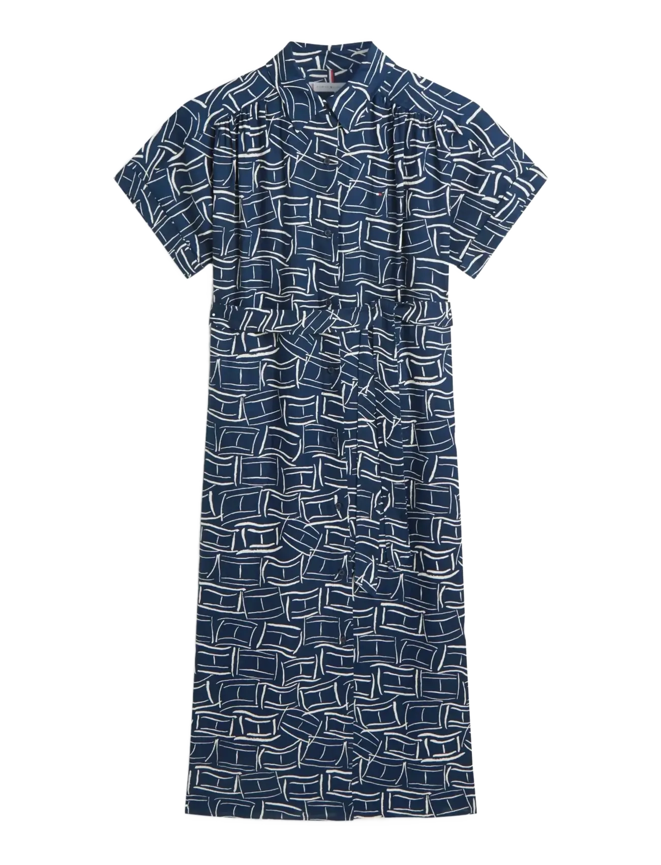 Tommy Hilfiger LINEN BELTED KNEE SS SHIRT DRESS - Tommy Hilfiger - FLAG FEATHERS DARK NIGHT NAVY / navy
