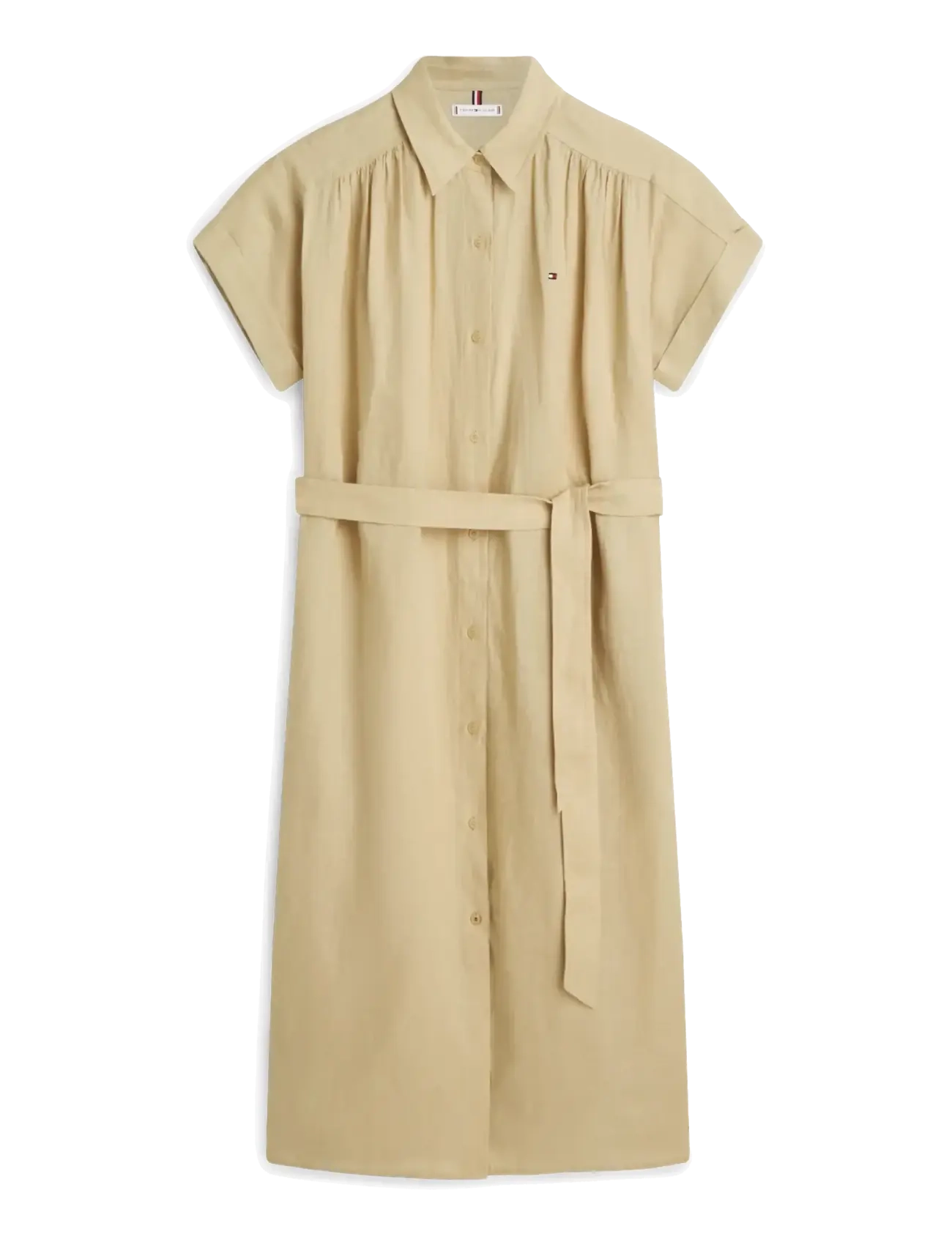 Tommy Hilfiger LINEN BELTED KNEE SS SHIRT DRESS - Tommy Hilfiger - HARVEST WHEAT / beige