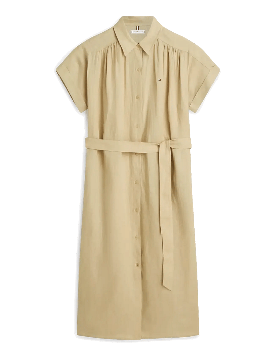 Tommy Hilfiger - LINEN BELTED KNEE SS SHIRT DRESS - hemdkleider - harvest wheat - 1