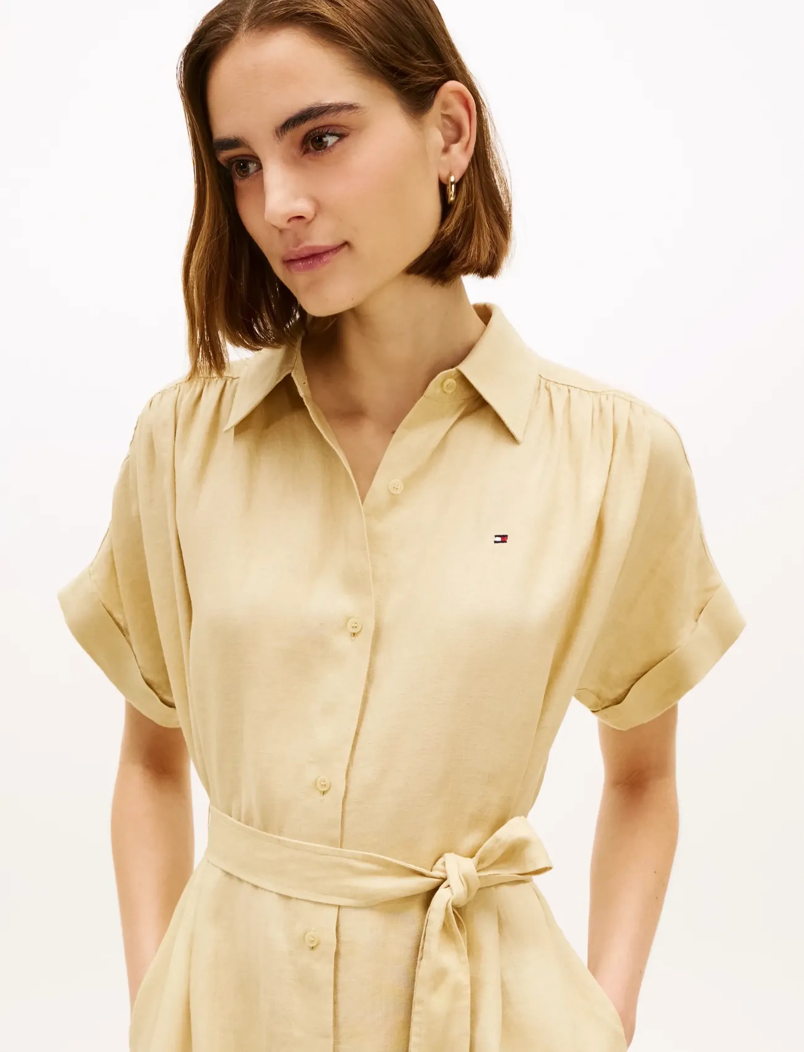 Tommy Hilfiger - LINEN BELTED KNEE SS SHIRT DRESS - hemdkleider - harvest wheat - 4