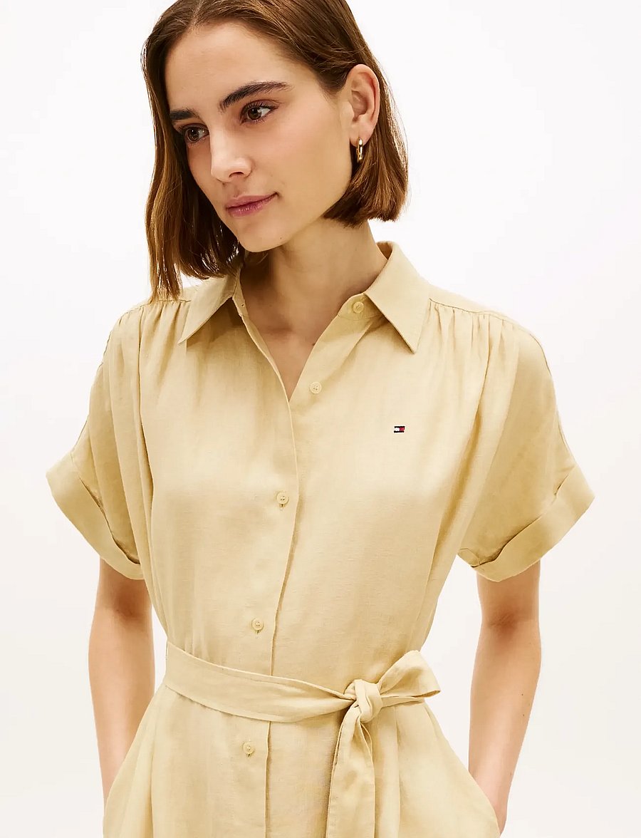 Tommy Hilfiger - LINEN BELTED KNEE SS SHIRT DRESS - hemdkleider - harvest wheat - 4
