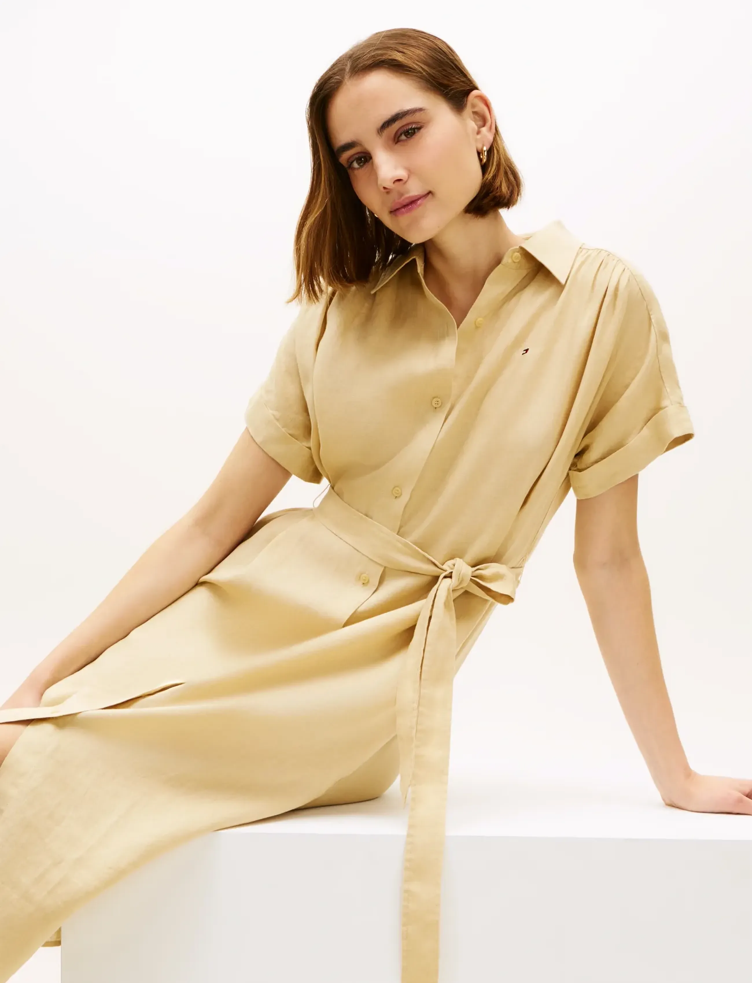 Tommy Hilfiger - LINEN BELTED KNEE SS SHIRT DRESS - hemdkleider - harvest wheat - 5