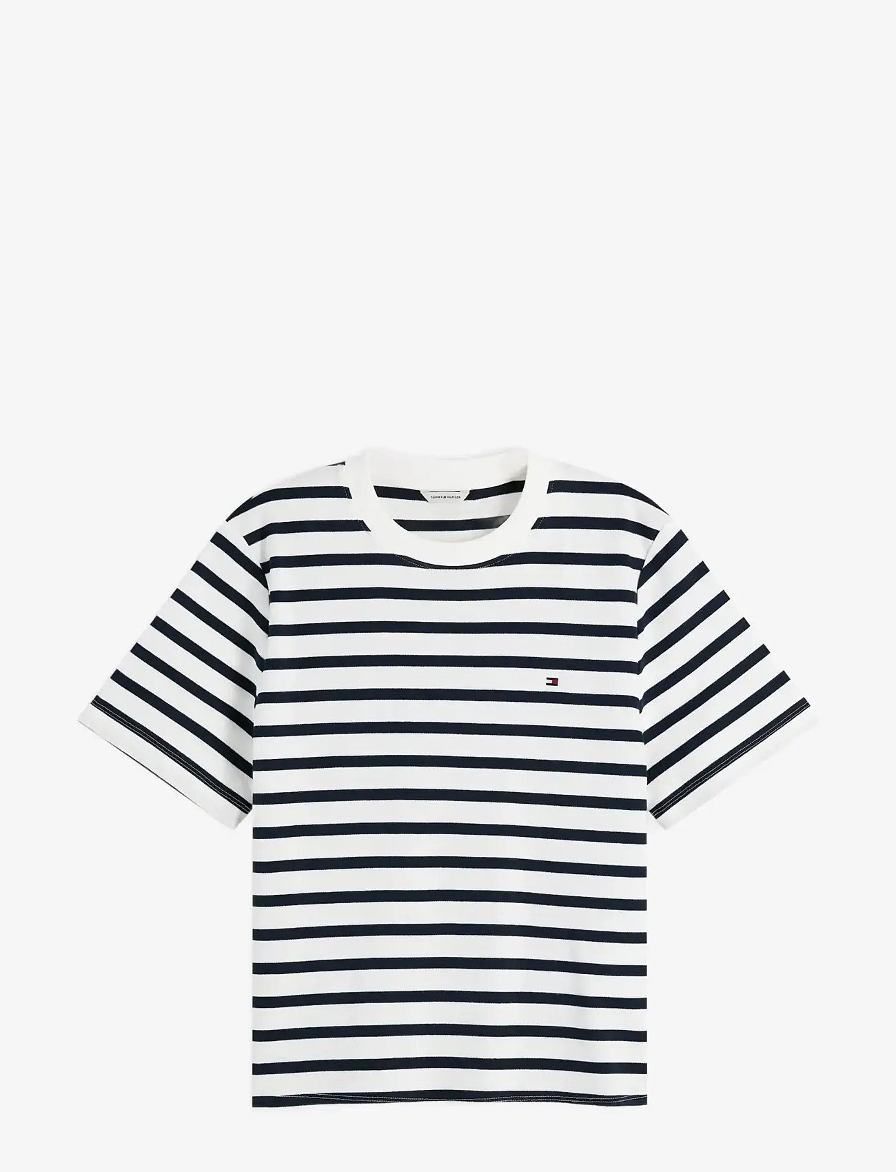 Tommy Hilfiger - INTERLOCK BOXY C-NK S/S TEE - t-shirts - breton stripe ecru dark night navy - 1