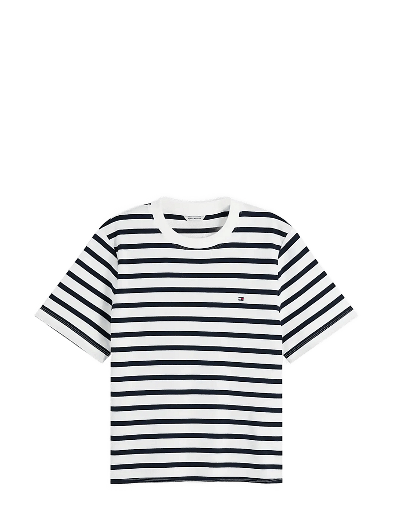 Tommy Hilfiger - INTERLOCK BOXY C-NK S/S TEE - t-shirts - breton stripe ecru dark night navy - 1